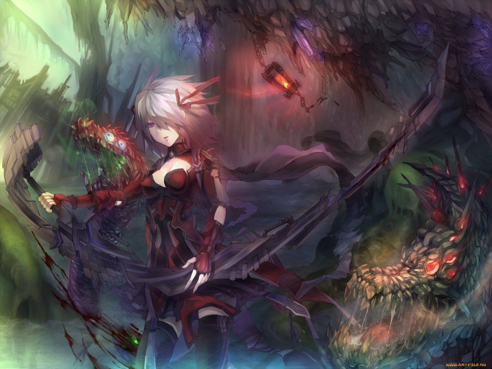 аниме, weapon, blood, technology