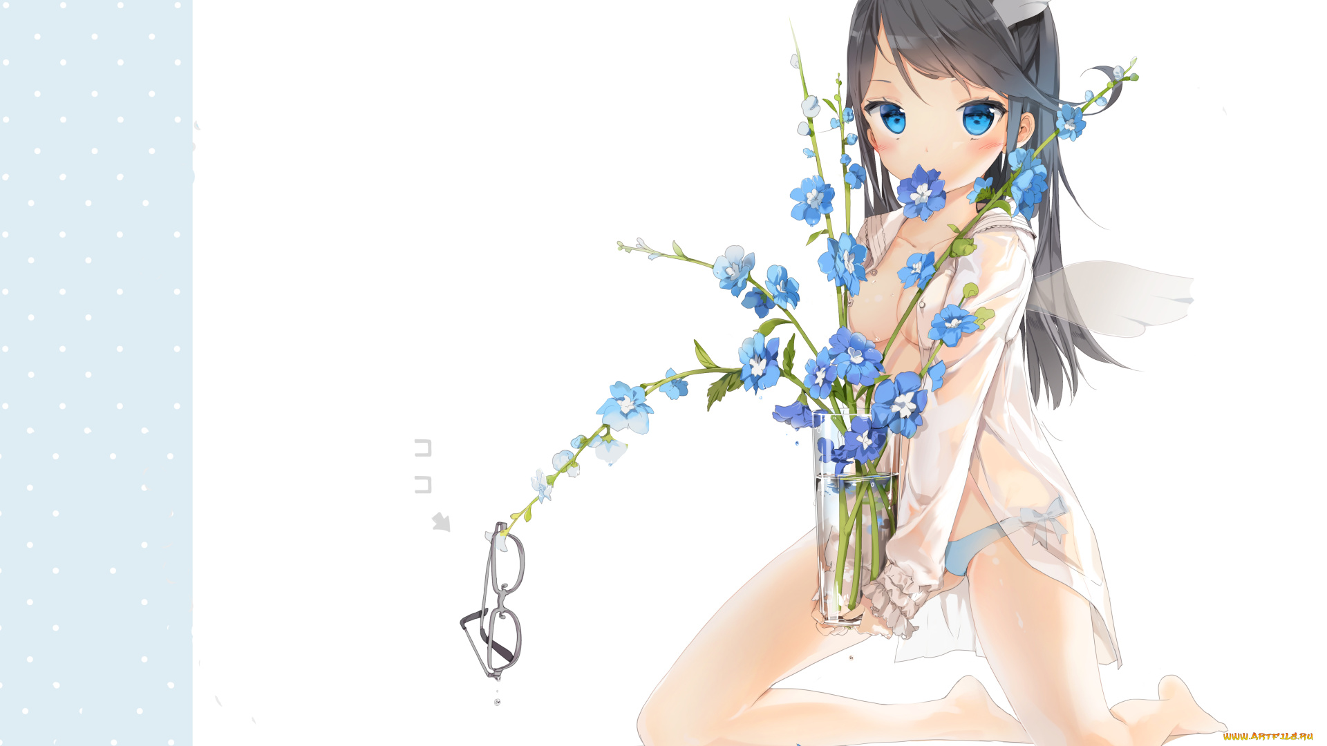 аниме, angels, demons, очки, девушка, цветы, ваза, anmi