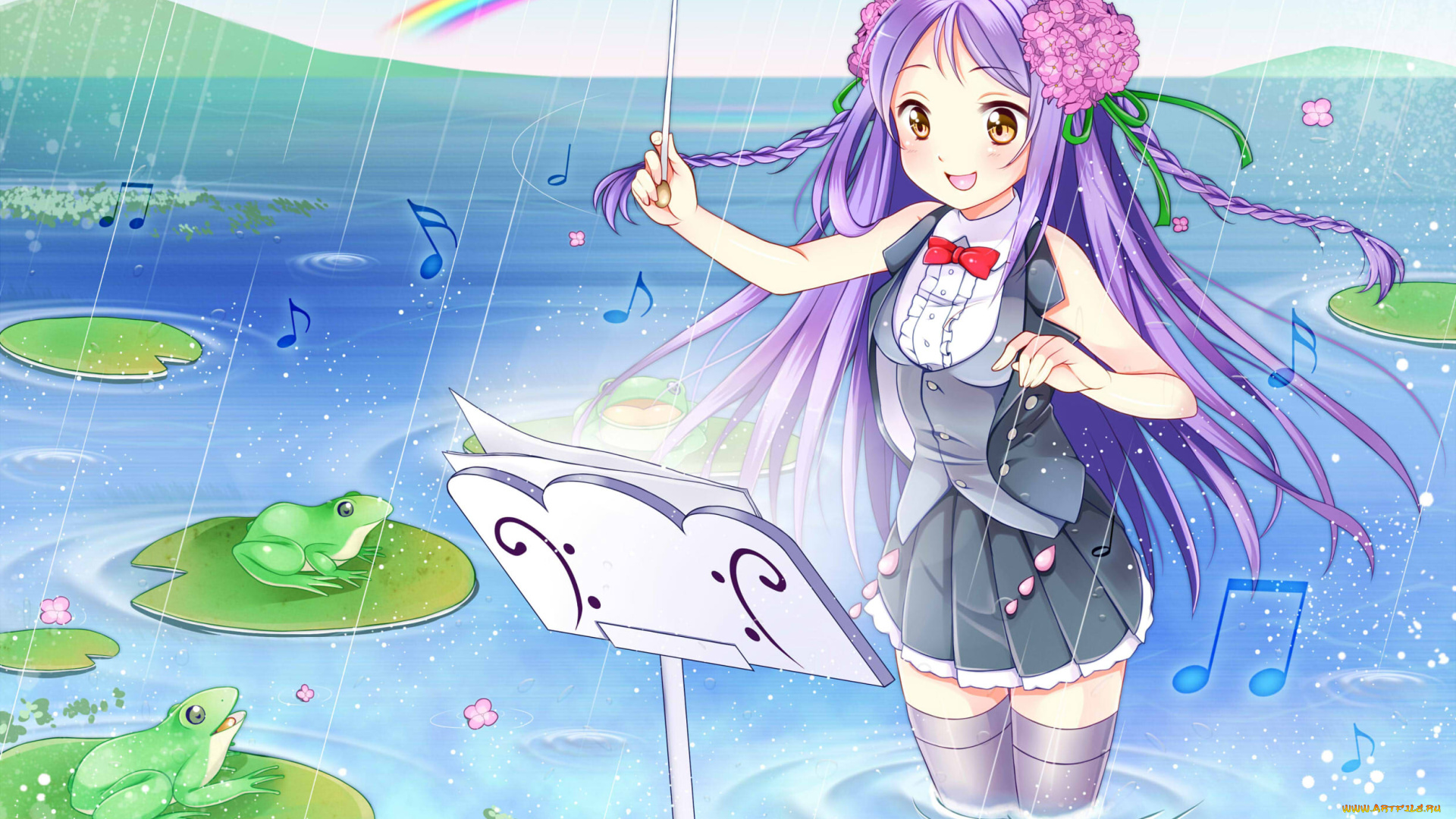 by, tagme, аниме, headphones, instrumental, жаба, дождь, радуга, дирижер, девушка