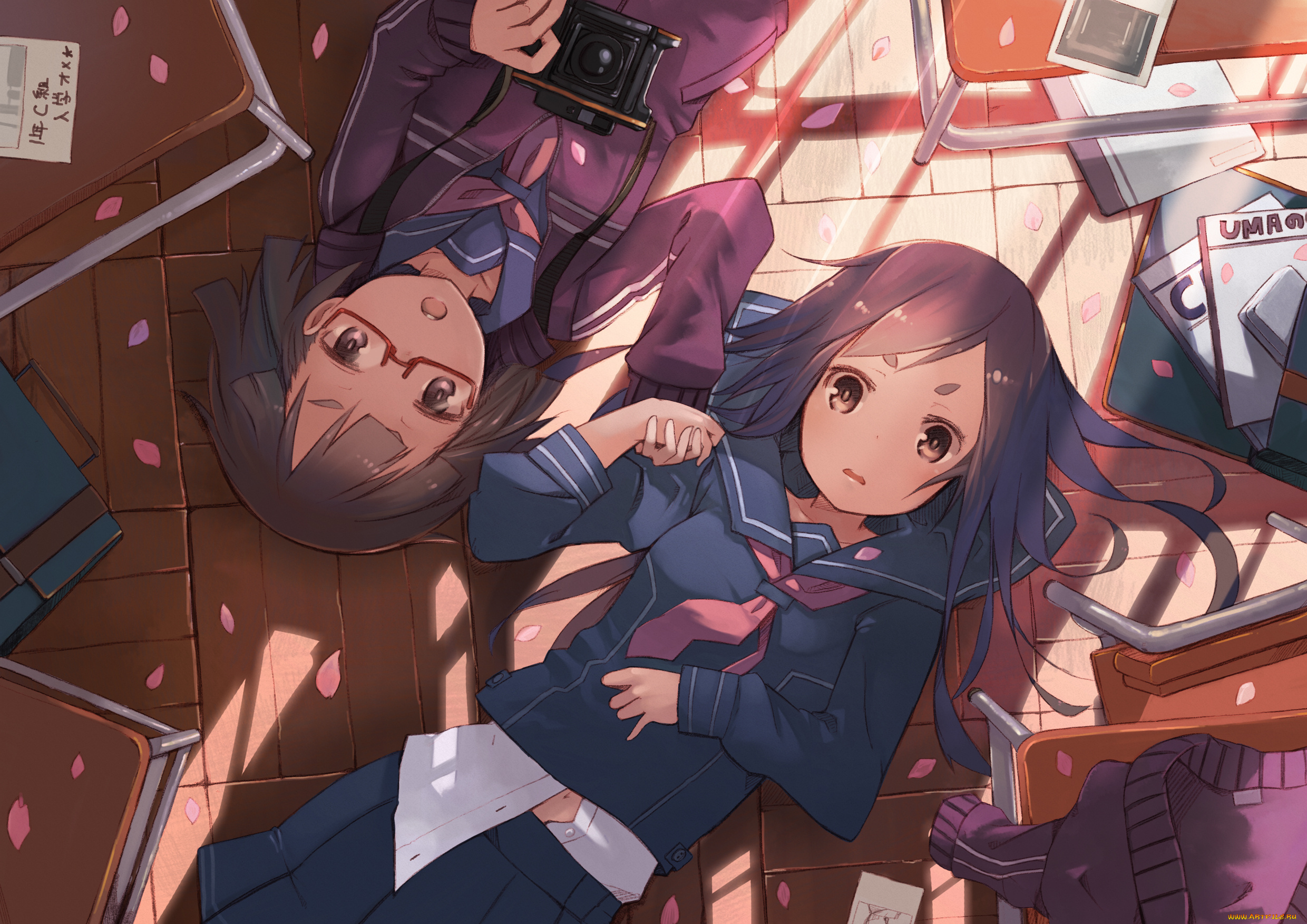 аниме, *unknown, другое, школьная, форма, книги, фотоаппарат, девушки