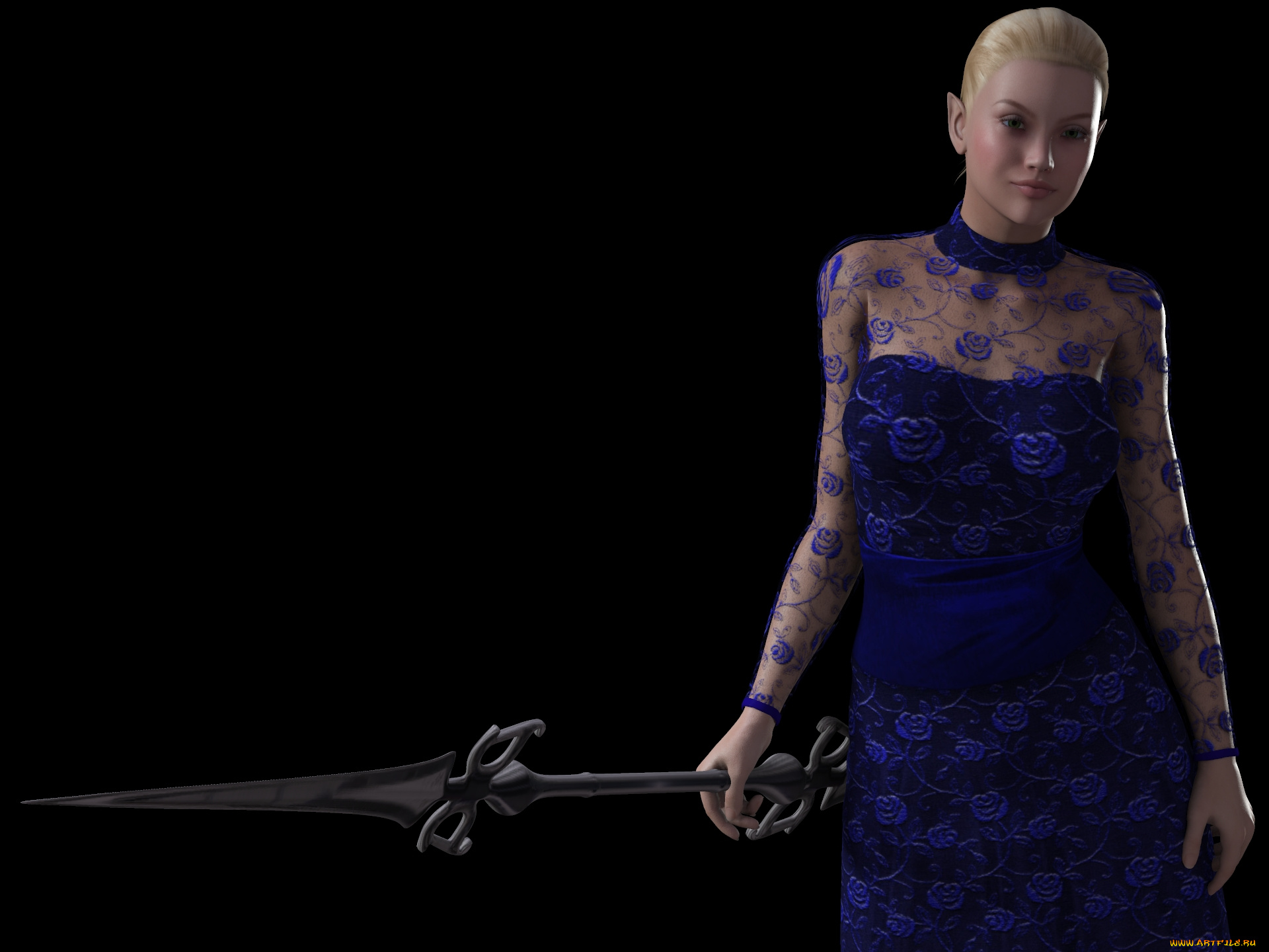 3д, графика, elves, , эльфы, эльфийка, меч