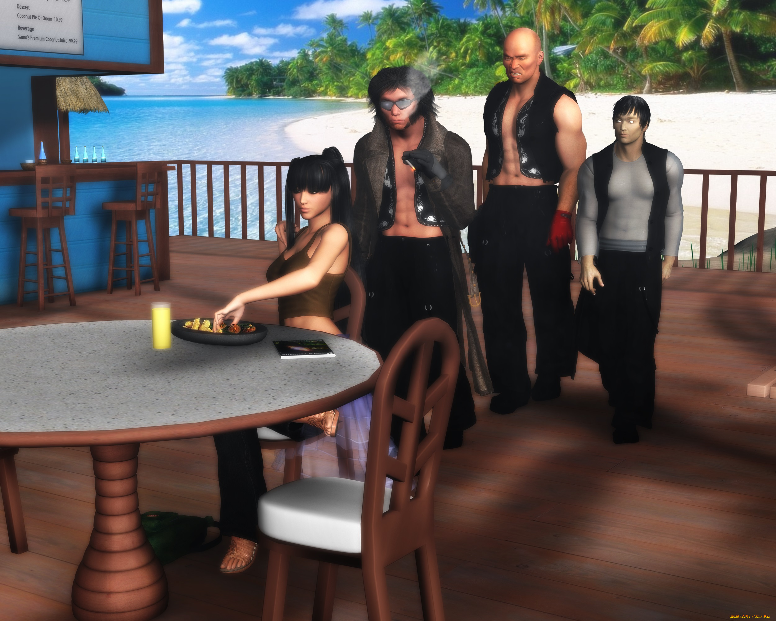 3д, графика, fantasy, , фантазия, девушка, мужчины, стол