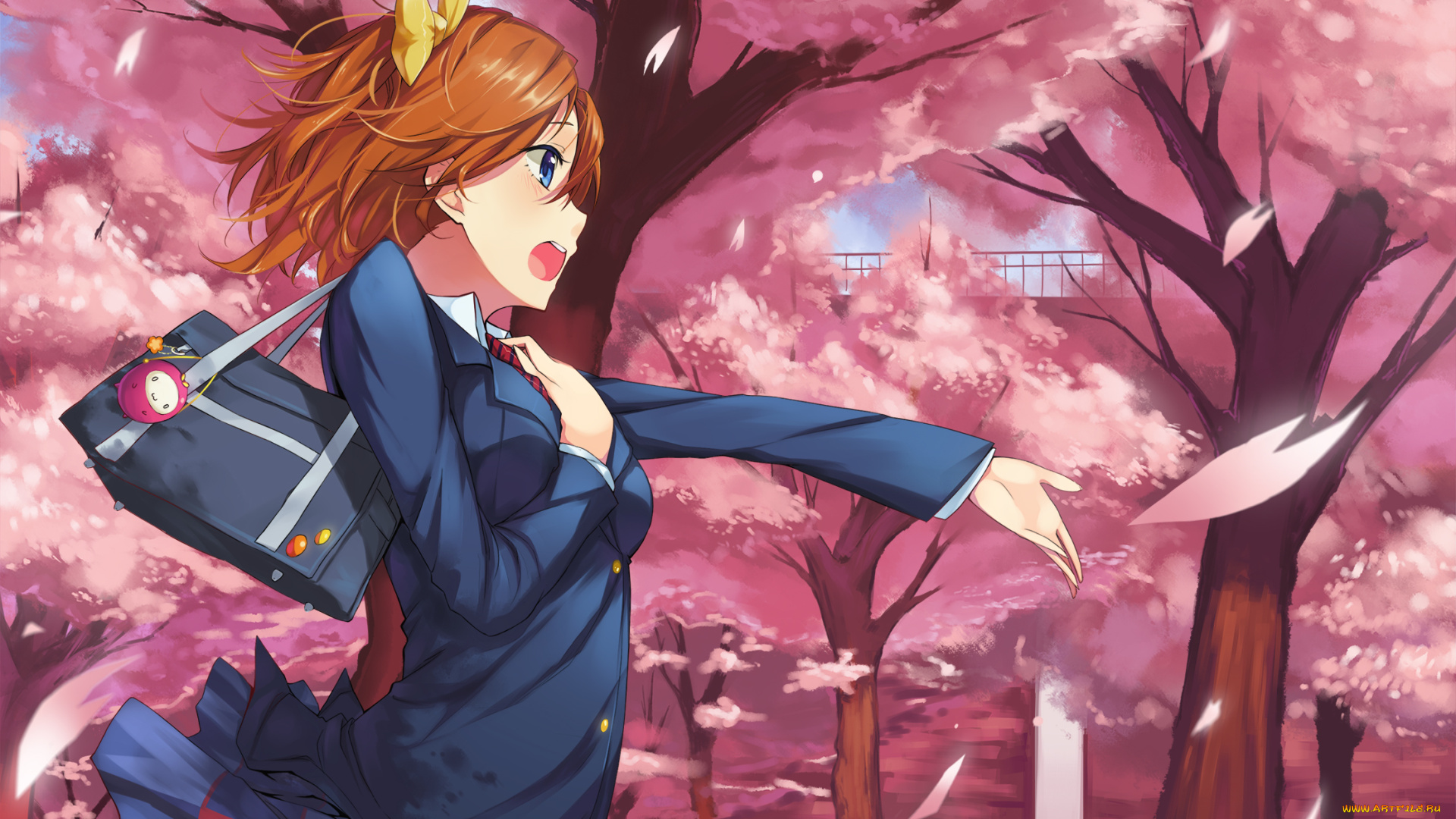 аниме, love, live, , school, idol, project, love, live, school, idol, project, kousaka, honoka, девушка, деревья, цветение, neko7