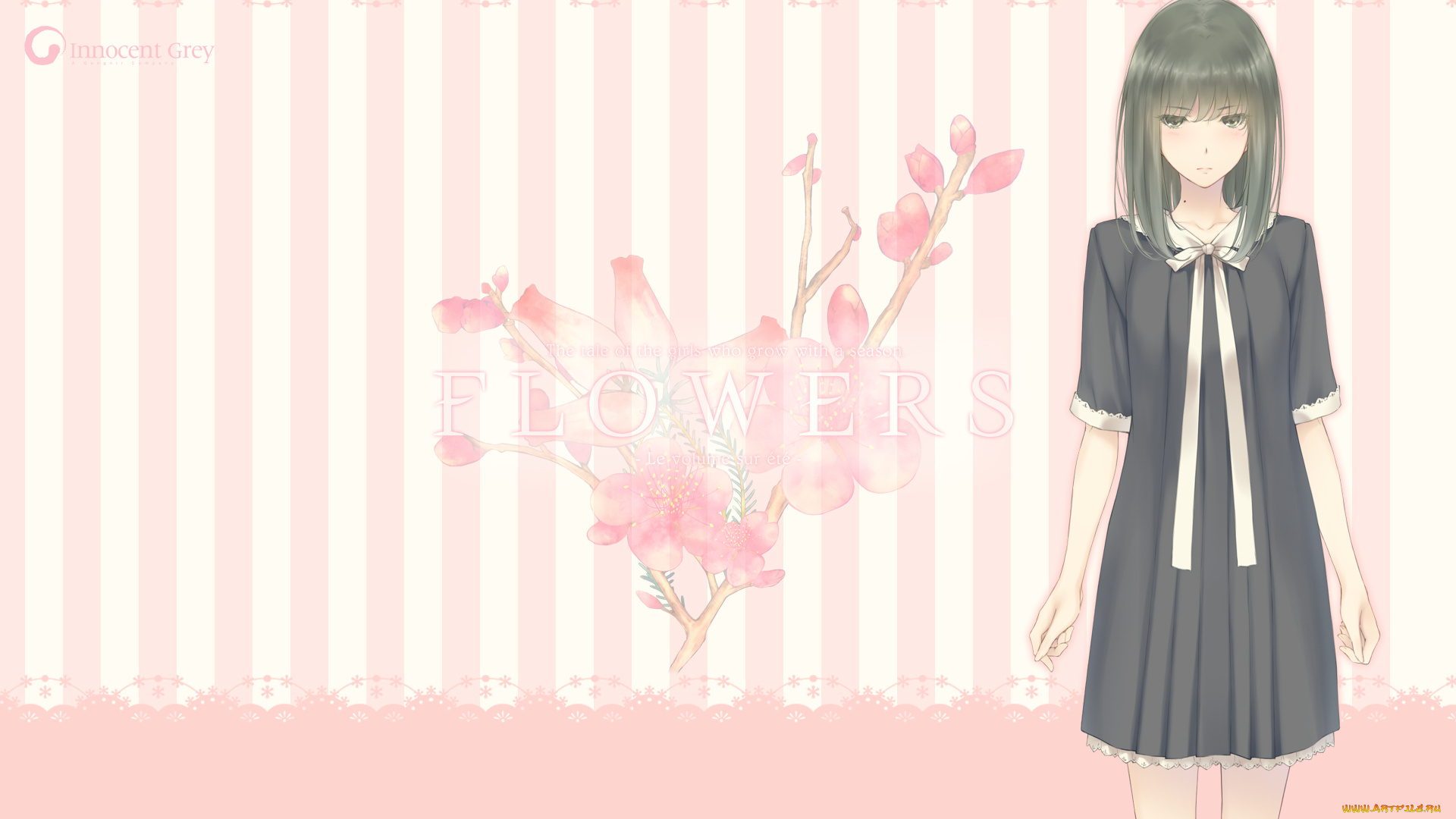 аниме, unknown, , другое, flowers, takasaki, chidori, sugina, miki, арт, фон, цветы, полосы, девушка