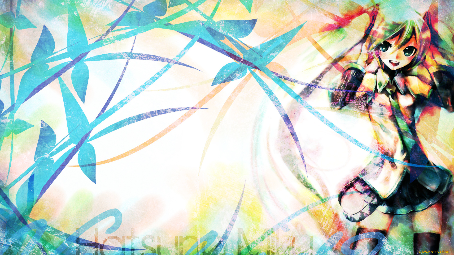 аниме, vocaloid, абстракция, kei, artist, hatsune, miku, девочка