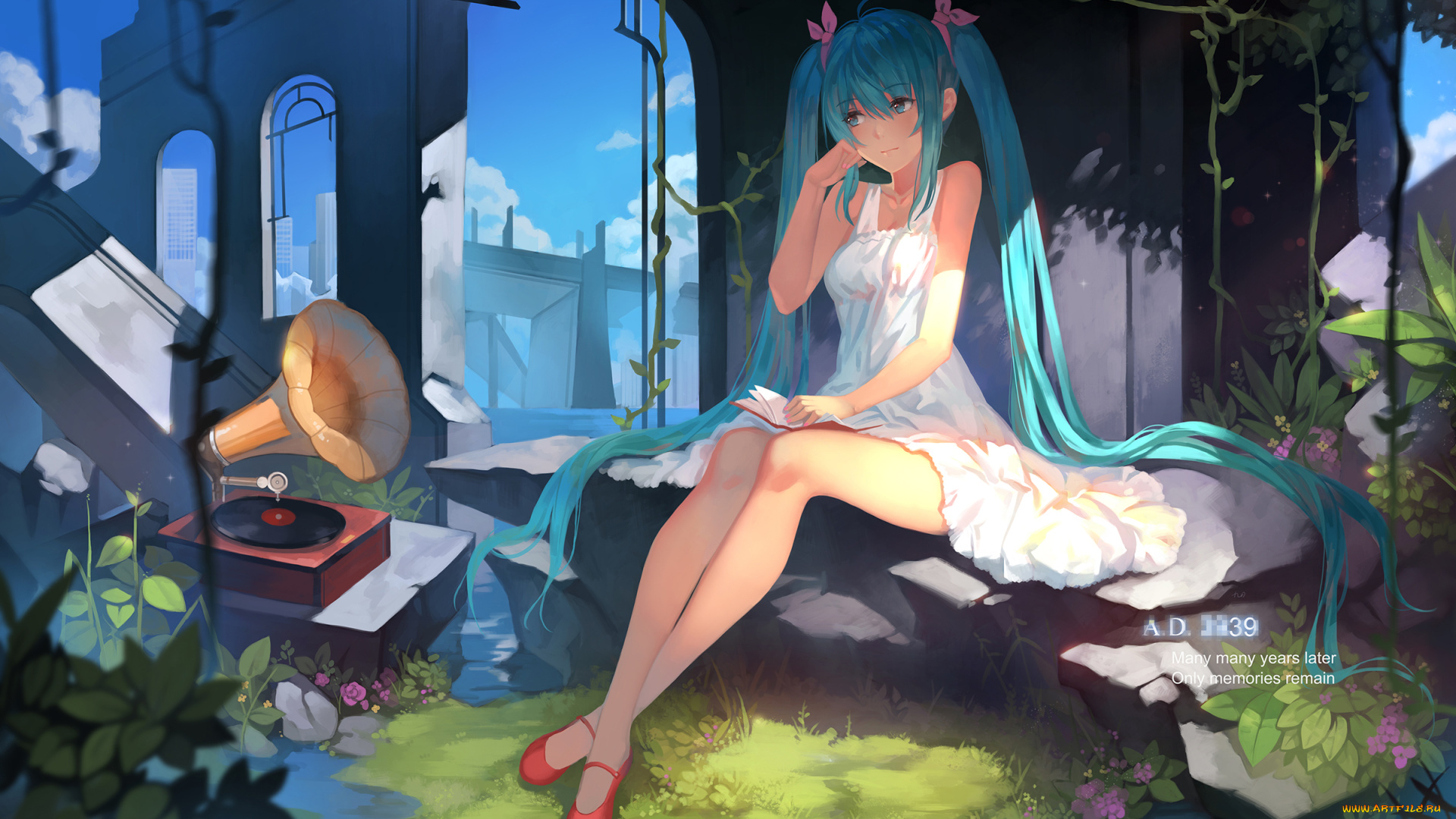 аниме, vocaloid, арт, yykuaixian, девушка, граммофон, hatsune, miku