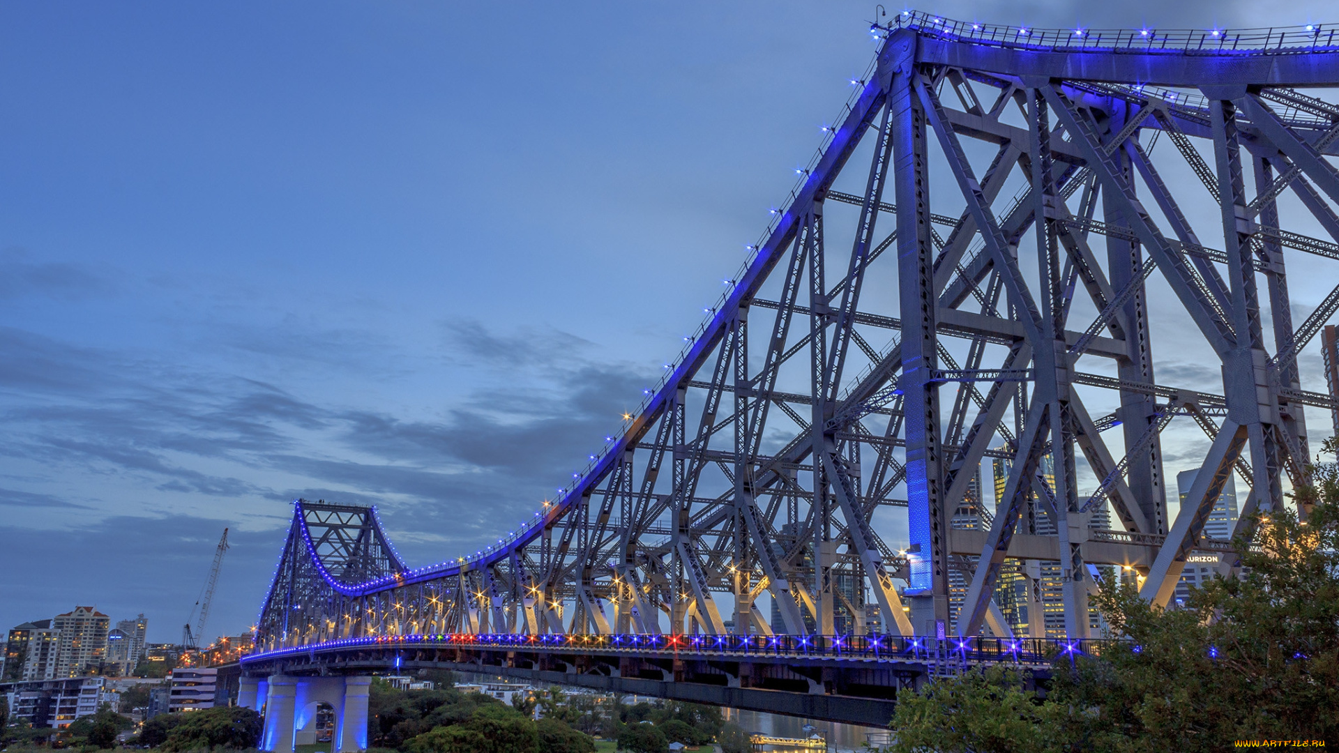 города, -, мосты, огни, мост, река