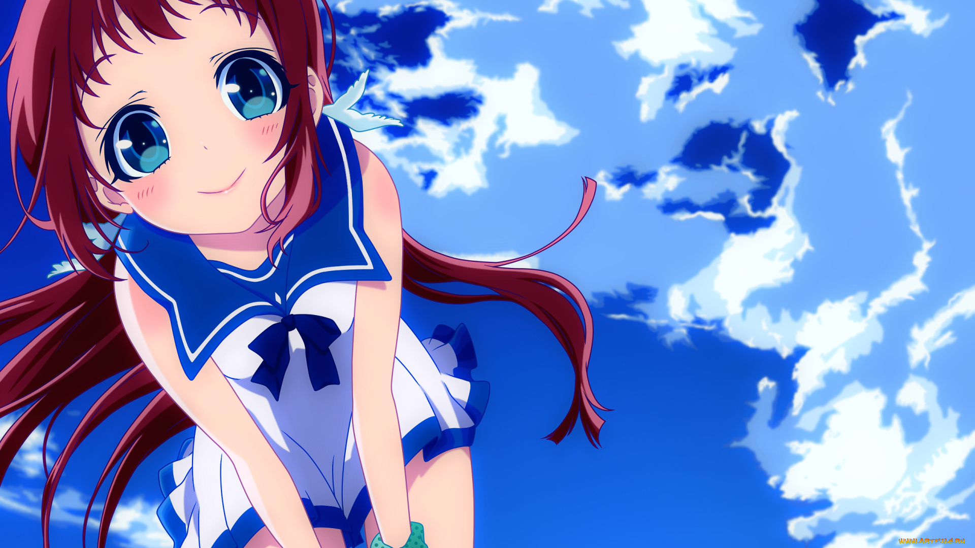 nagi, no, asukara, аниме, unknown, , другое, artist, небо, tagme, mukaido, manaka, nagi, no, asukara, улыбка, взгляд, девушка, арт