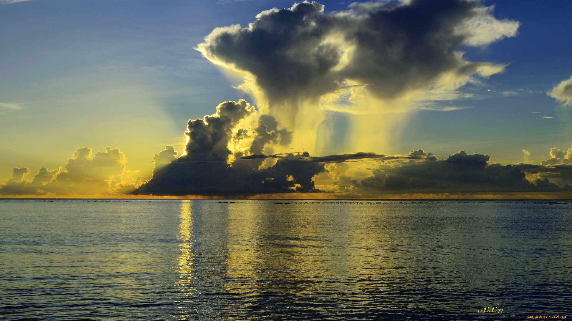 природа, моря, океаны, море, закат, облака, горизонт