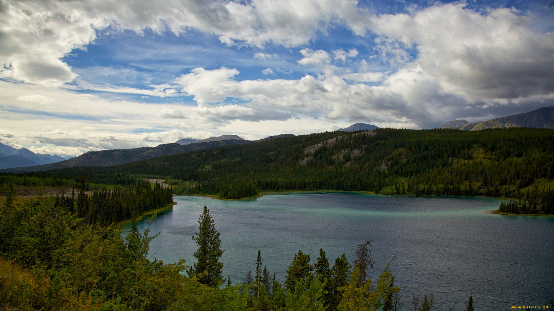 природа, реки, озера, горы, лес, озеро, облака, небо