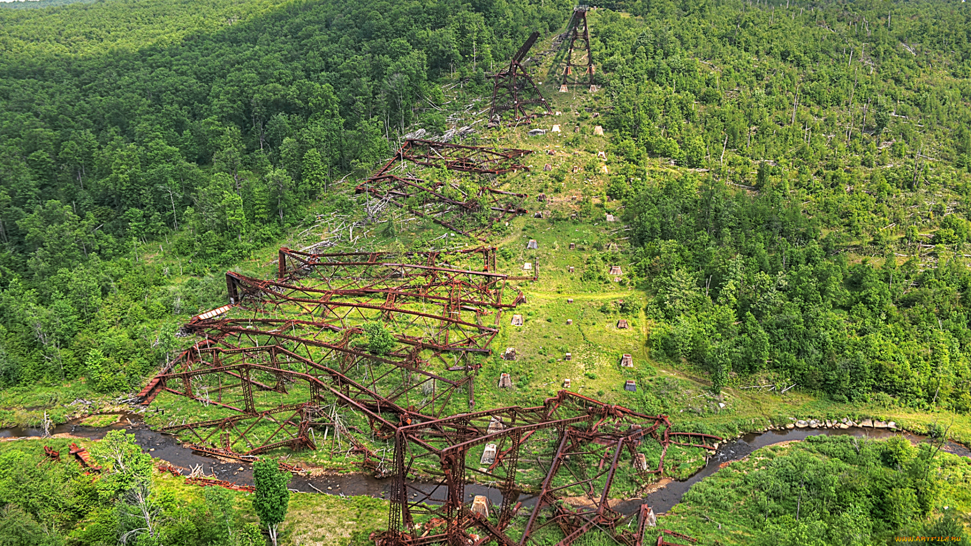 природа, стихия, лес, виадук, обломки, торнадо