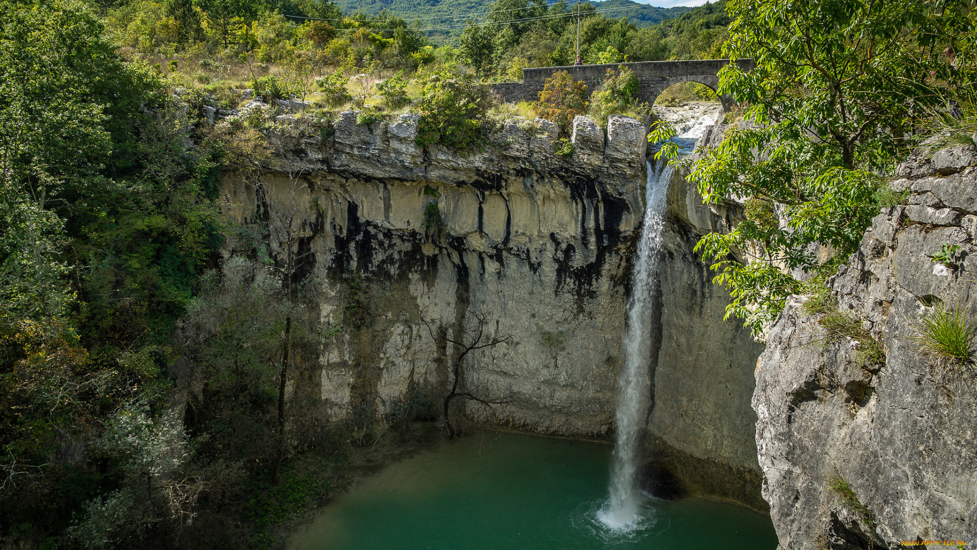 природа, водопады, лес, река, водопад
