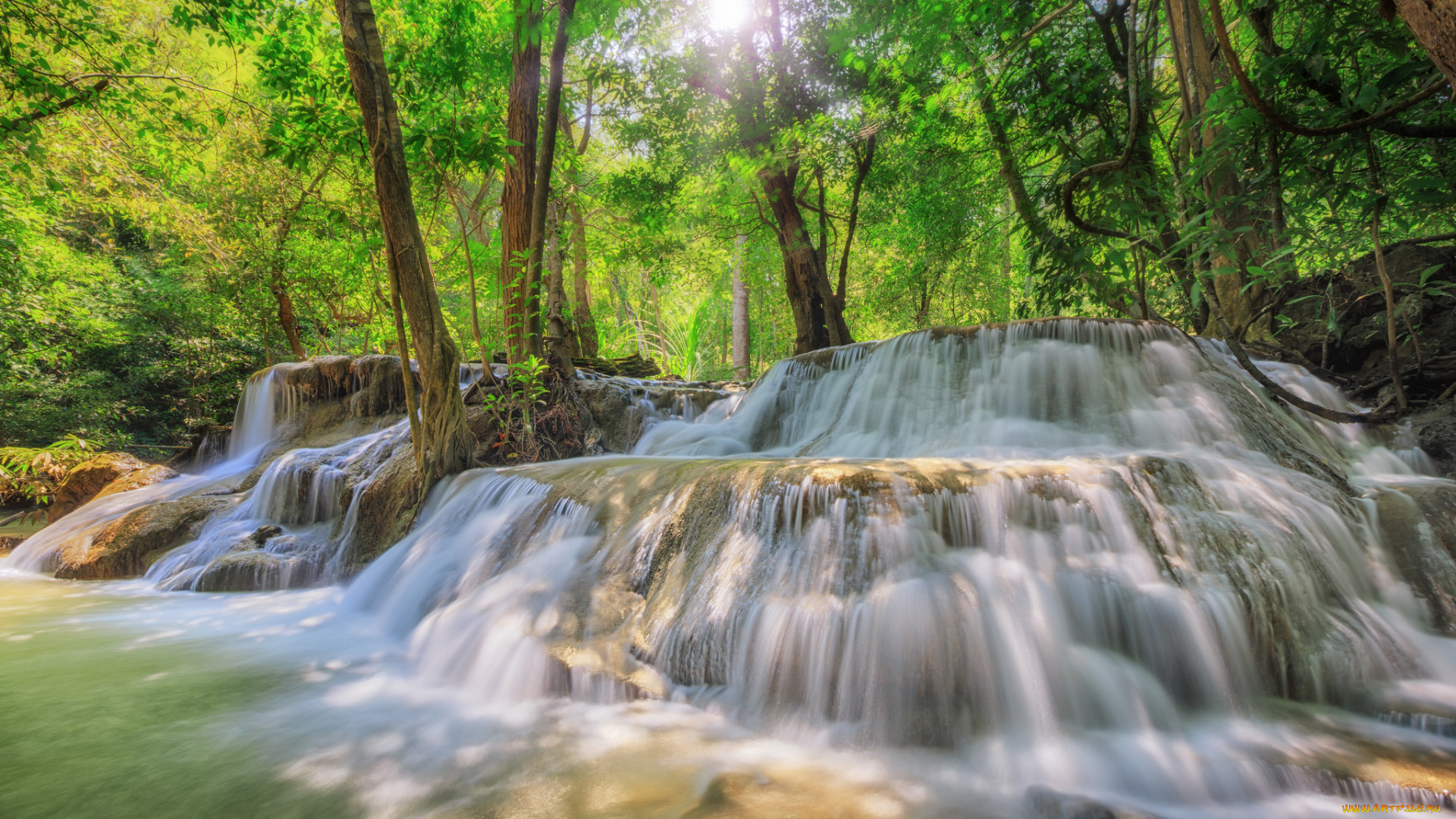 природа, водопады, лес, водопад, река