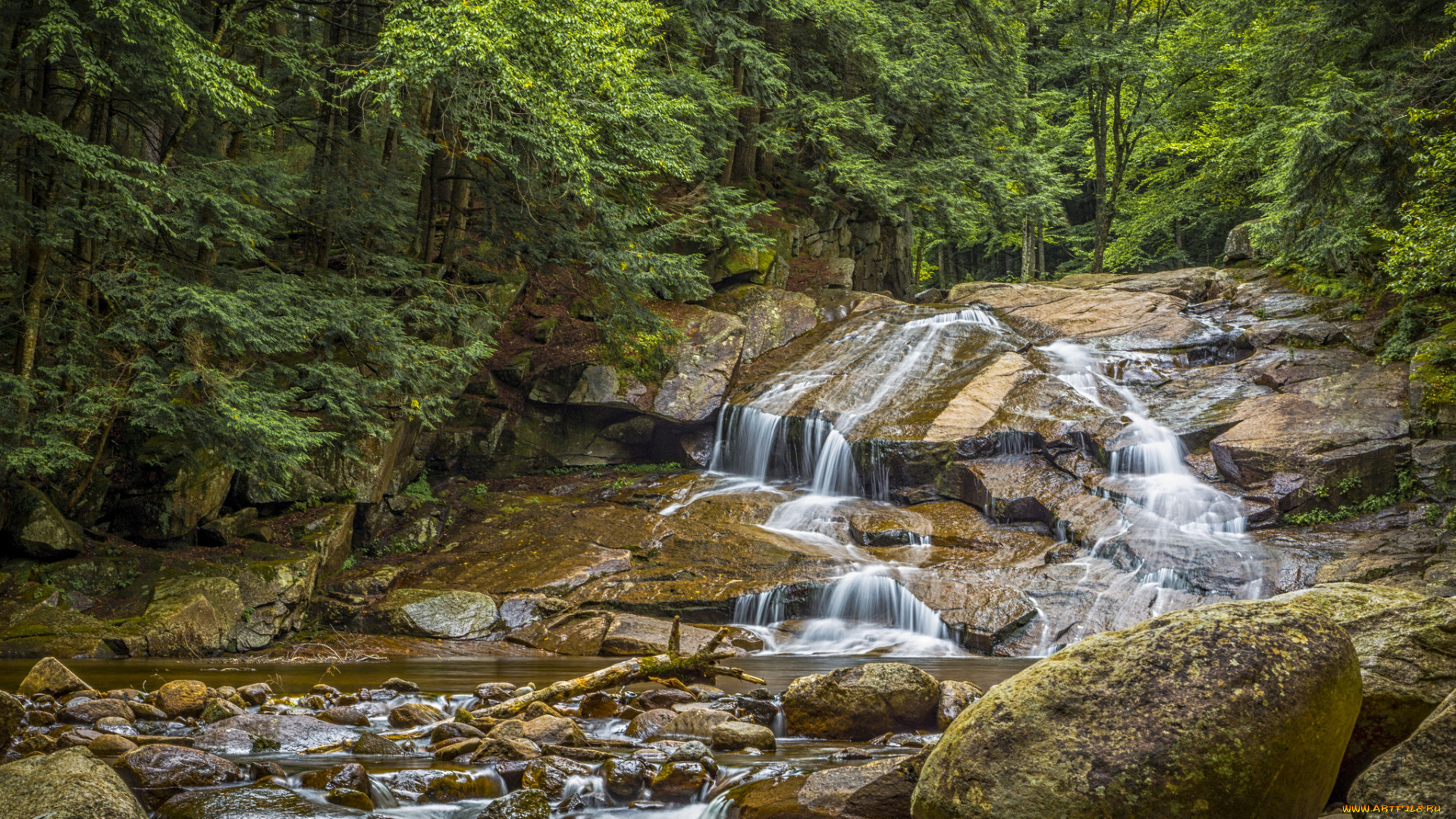 природа, водопады, река, лес, водопад