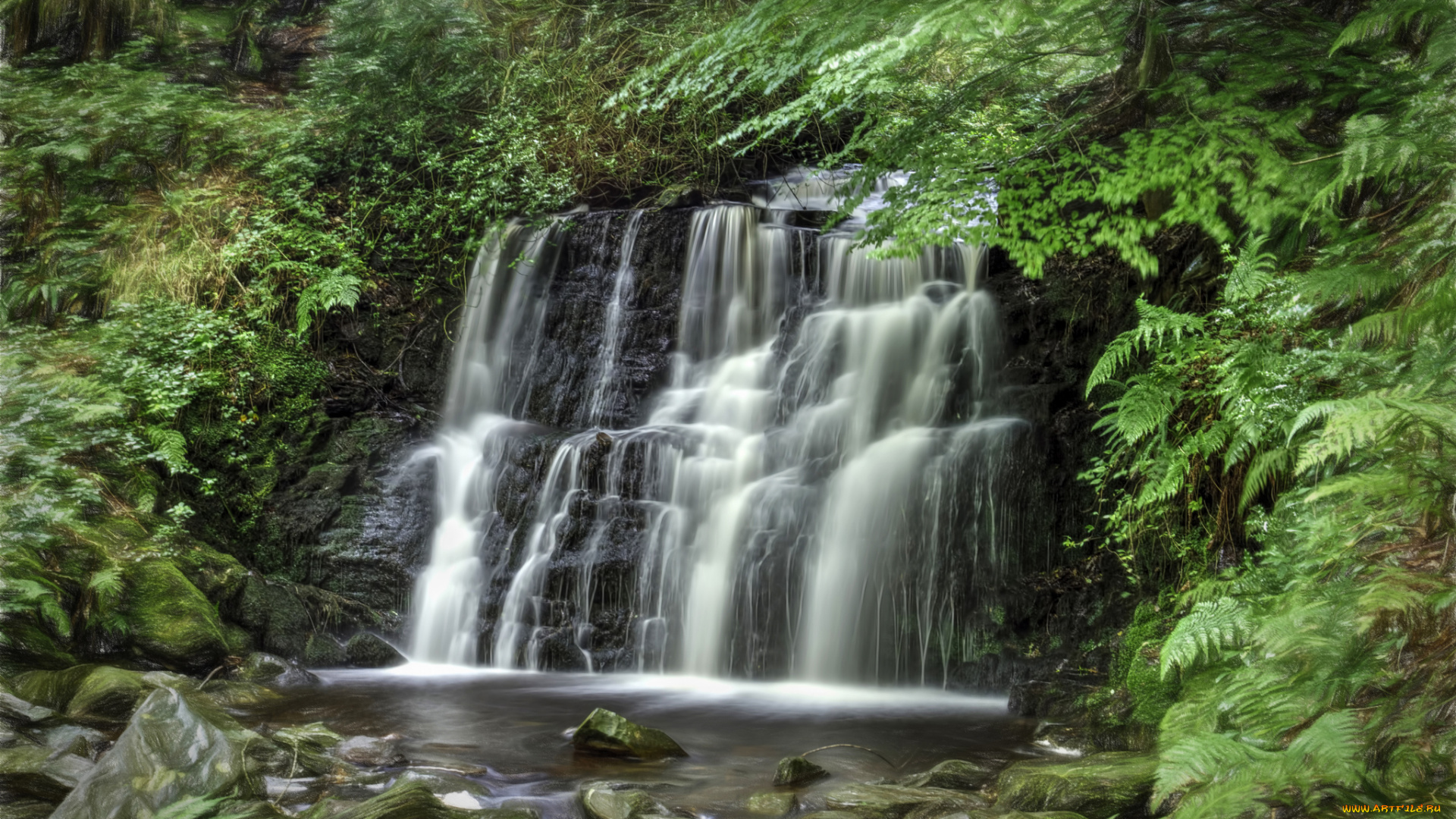 природа, водопады, водопад, река, лес