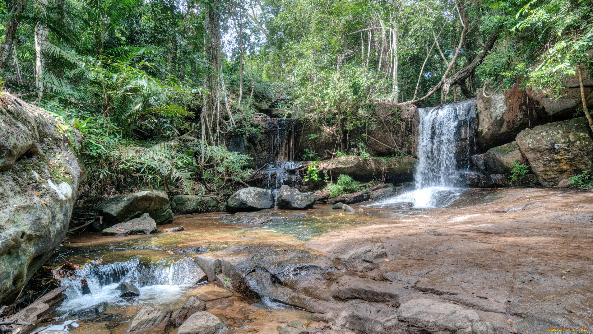 природа, водопады, водопад, река, лес