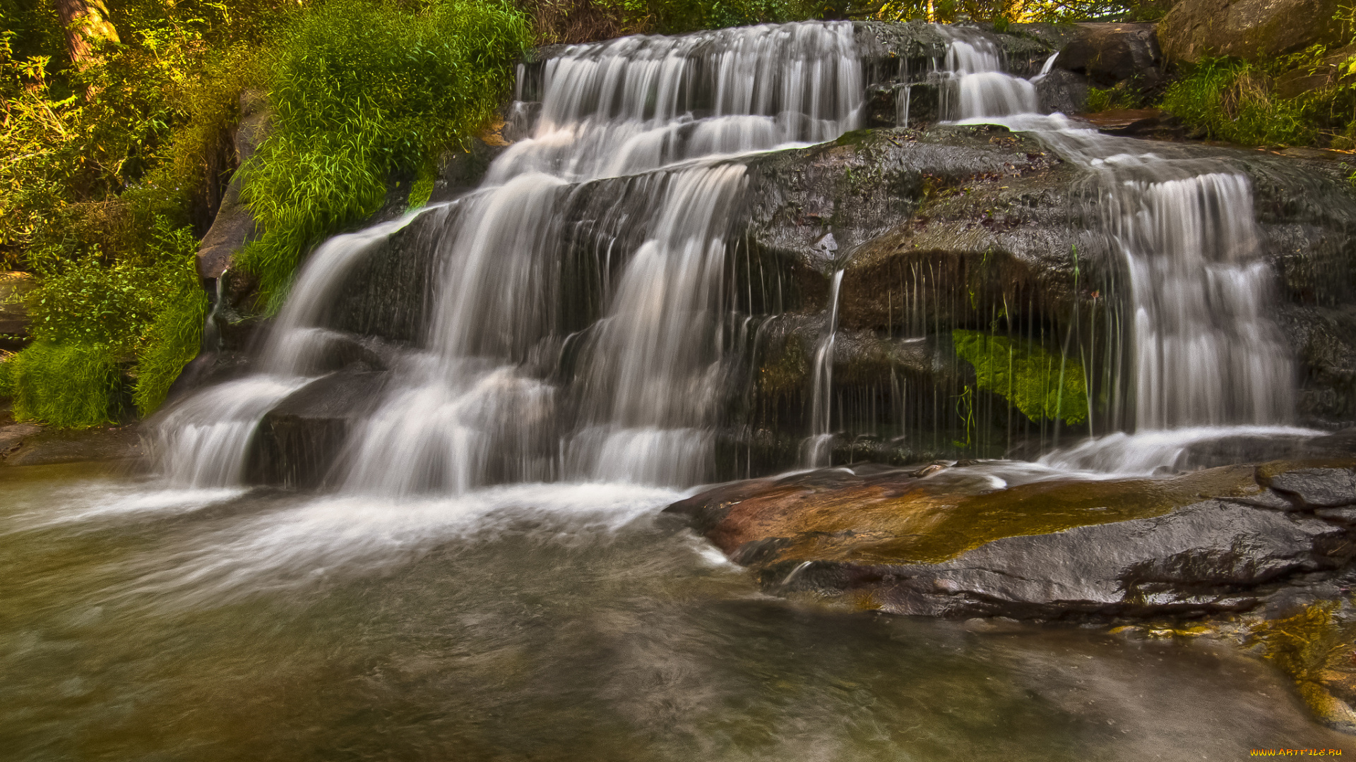 природа, водопады, водопад, река, лес