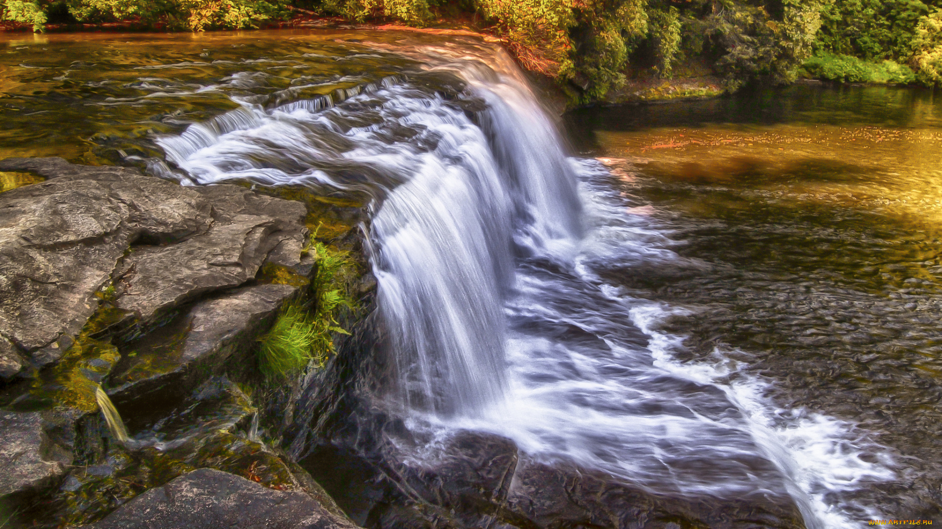 природа, водопады, водопад, река, лес