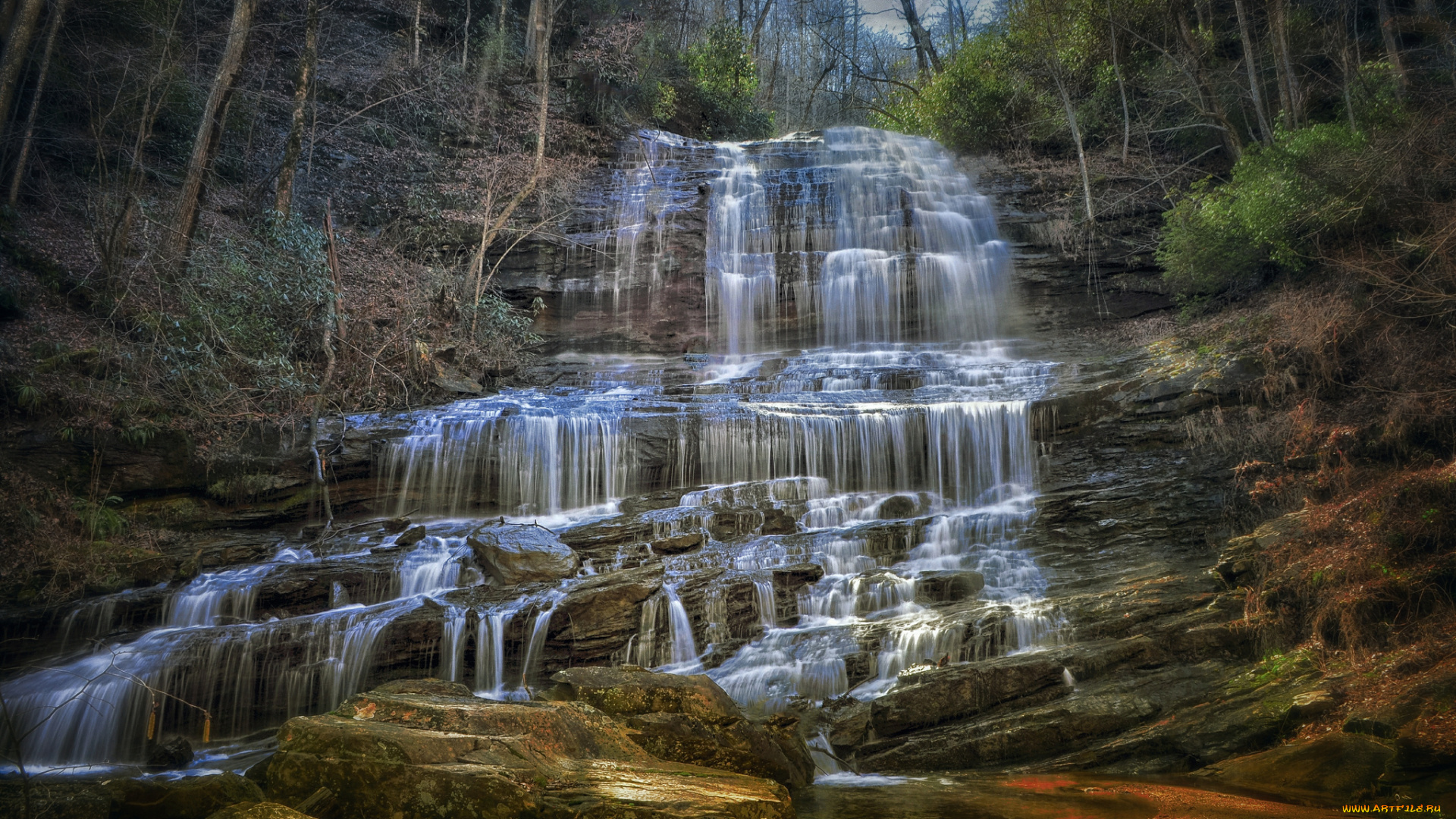 природа, водопады, водопад, река, лес