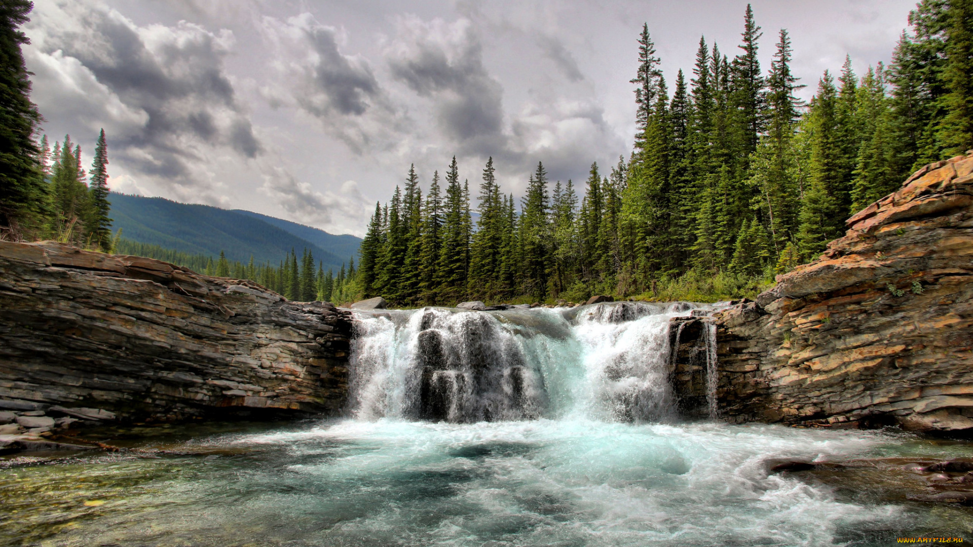 природа, водопады, водопад, река, лес