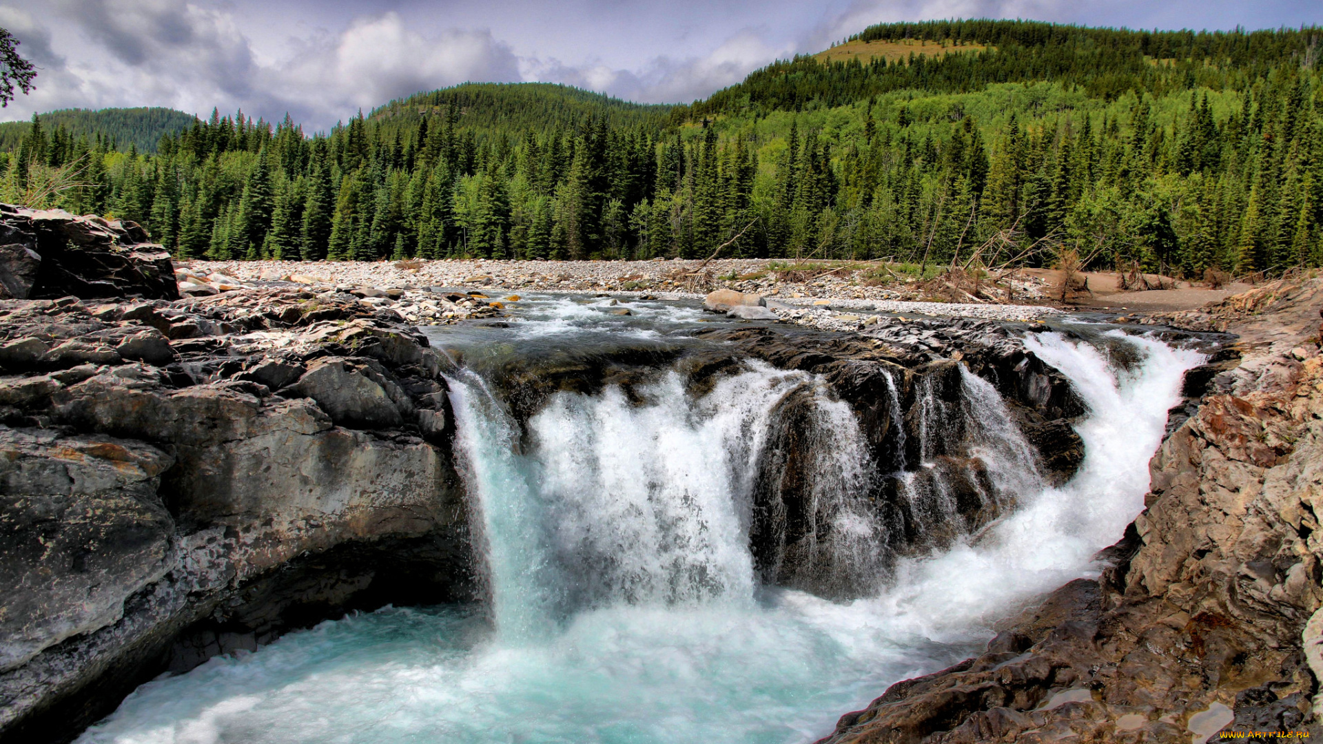 природа, водопады, водопад, река, лес