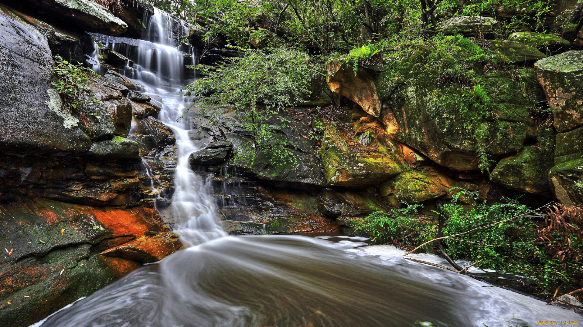 природа, водопады, водопад, река, лес