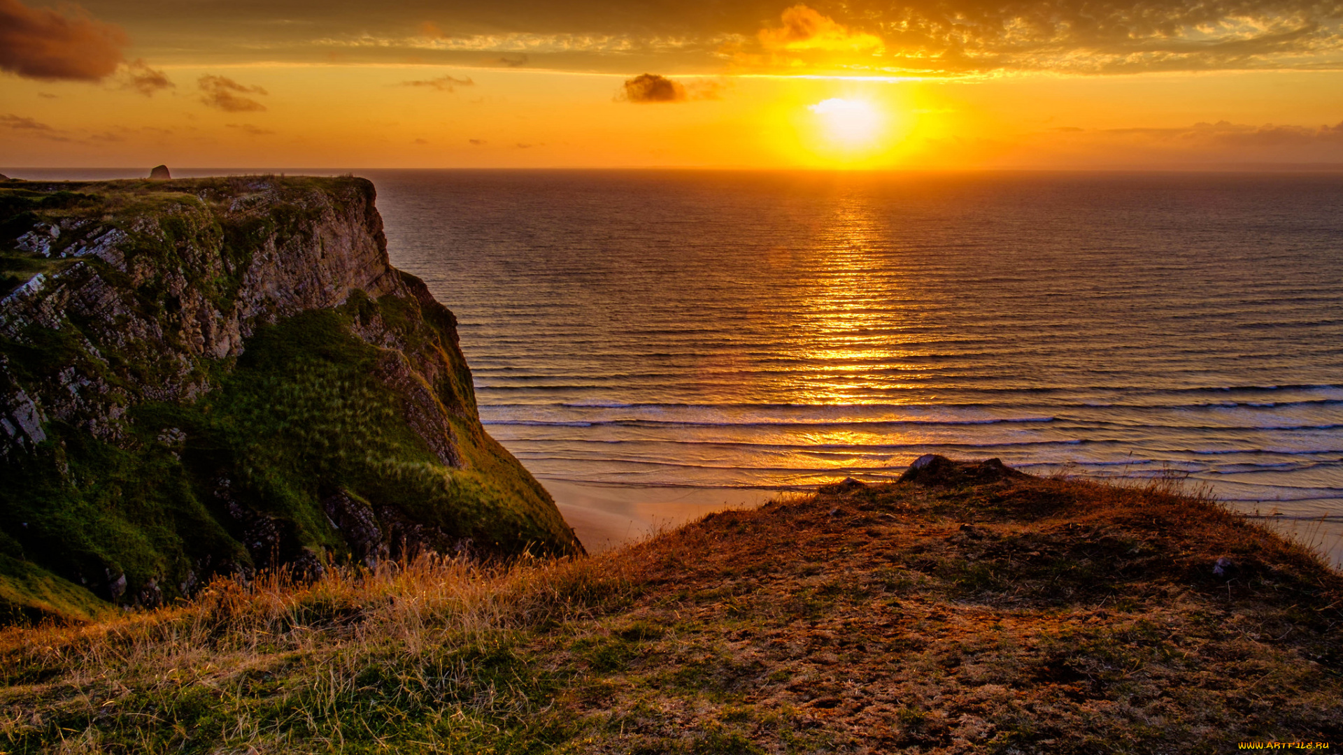 природа, восходы, закаты, заря, горизонт, тучи, океан