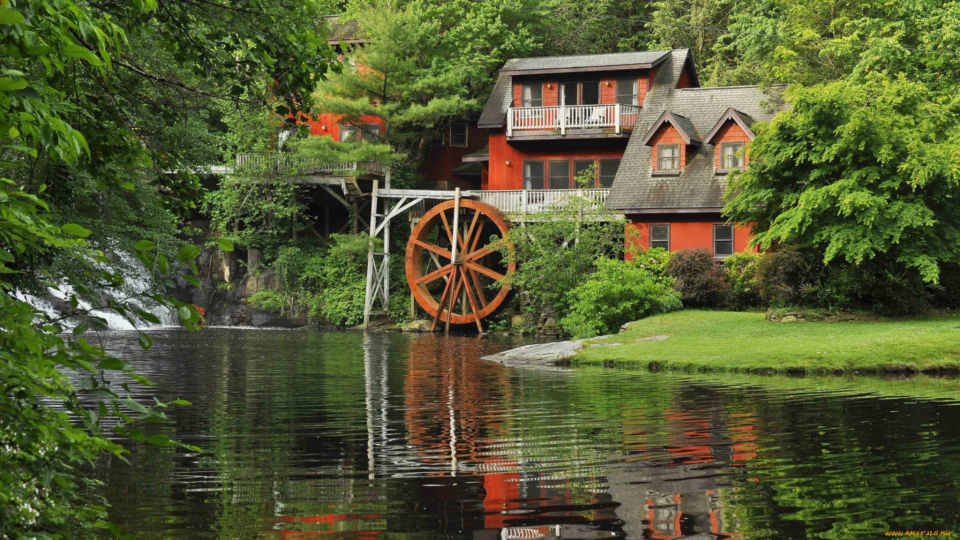 разное, мельницы, лес, река, мельня