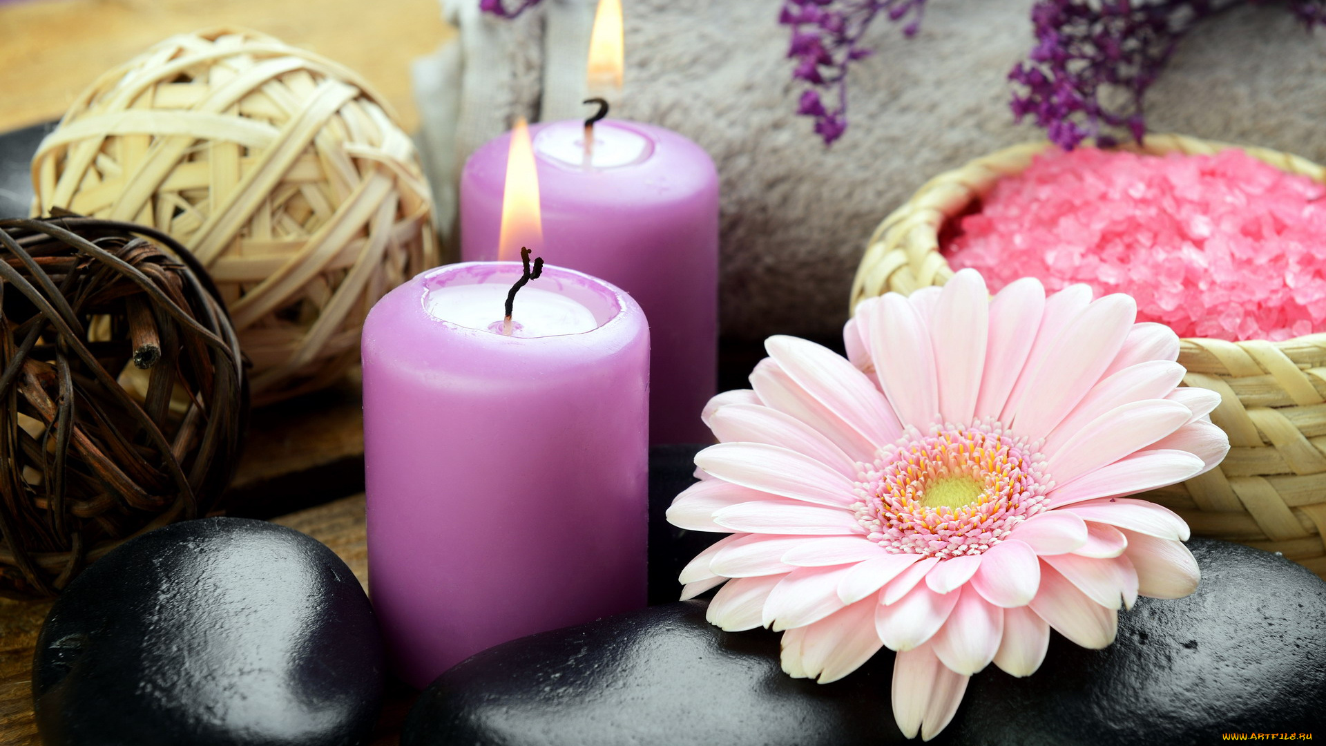 разное, свечи, гербера, камни, соль