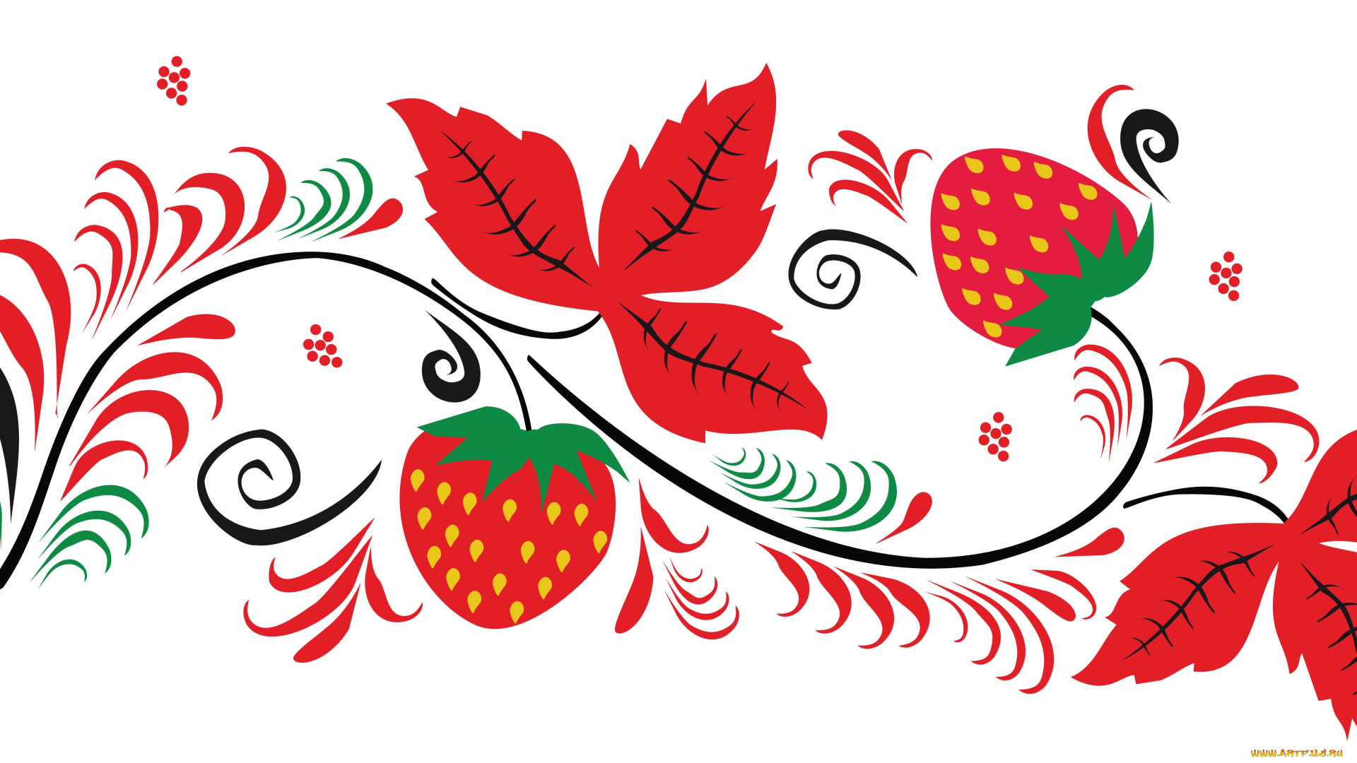 векторная, графика, цветы, , flowers, земляника, фон, листья