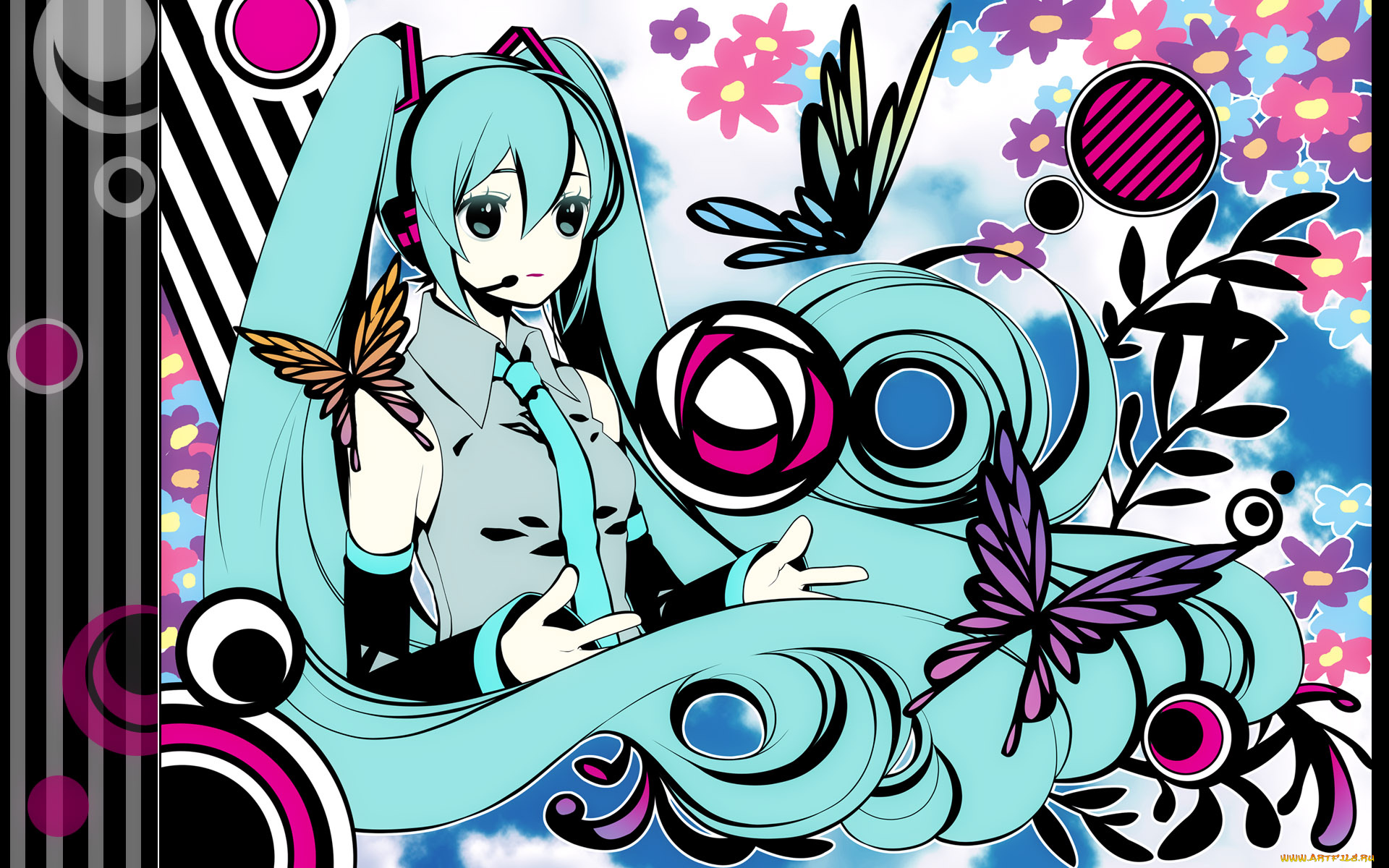 аниме, vocaloid, hatsune, miku, девочка, абстракция, shiocolor, yoko