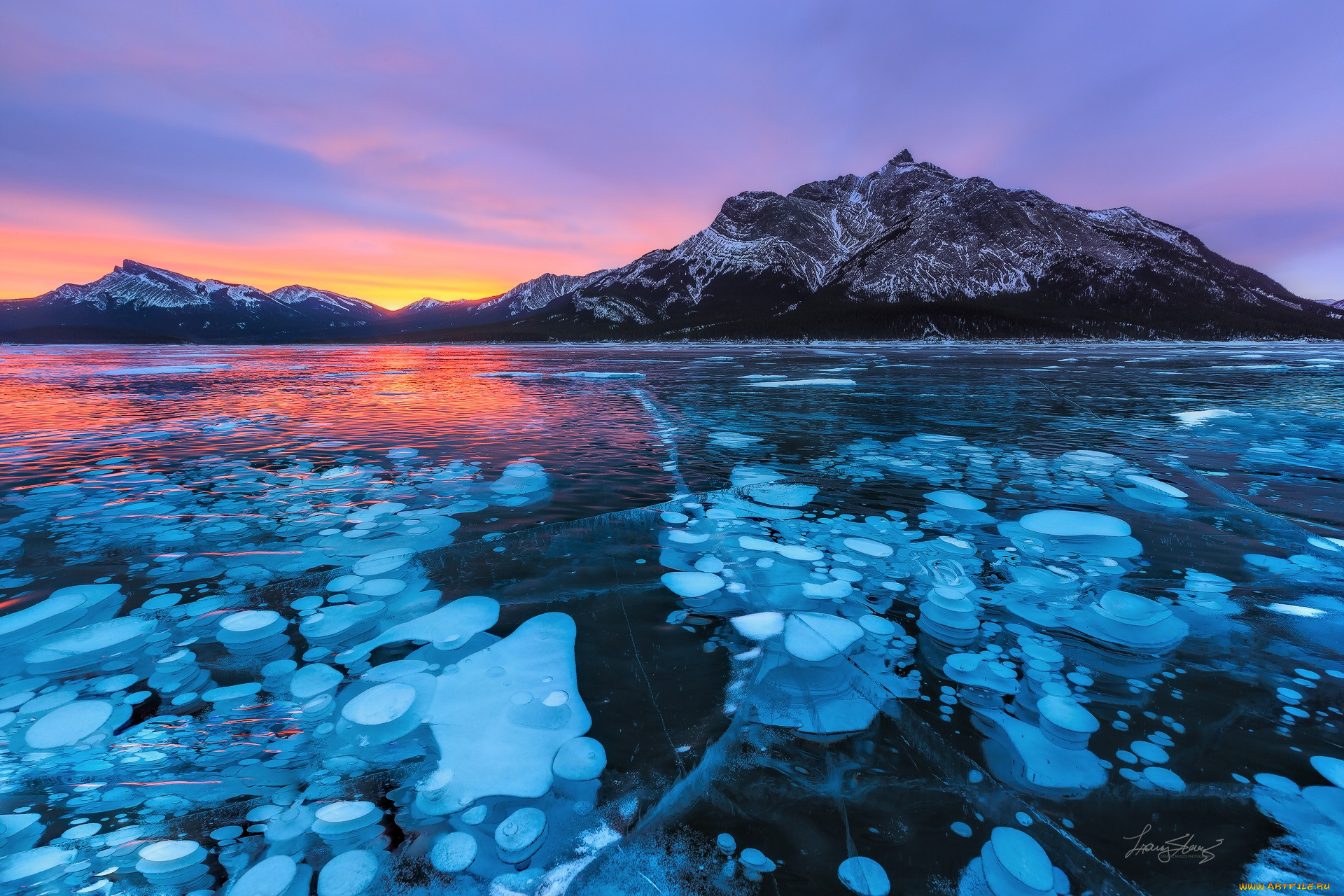 природа, айсберги, и, ледники, бульбы, лёд, озеро, горы, вечер, альберта, канада