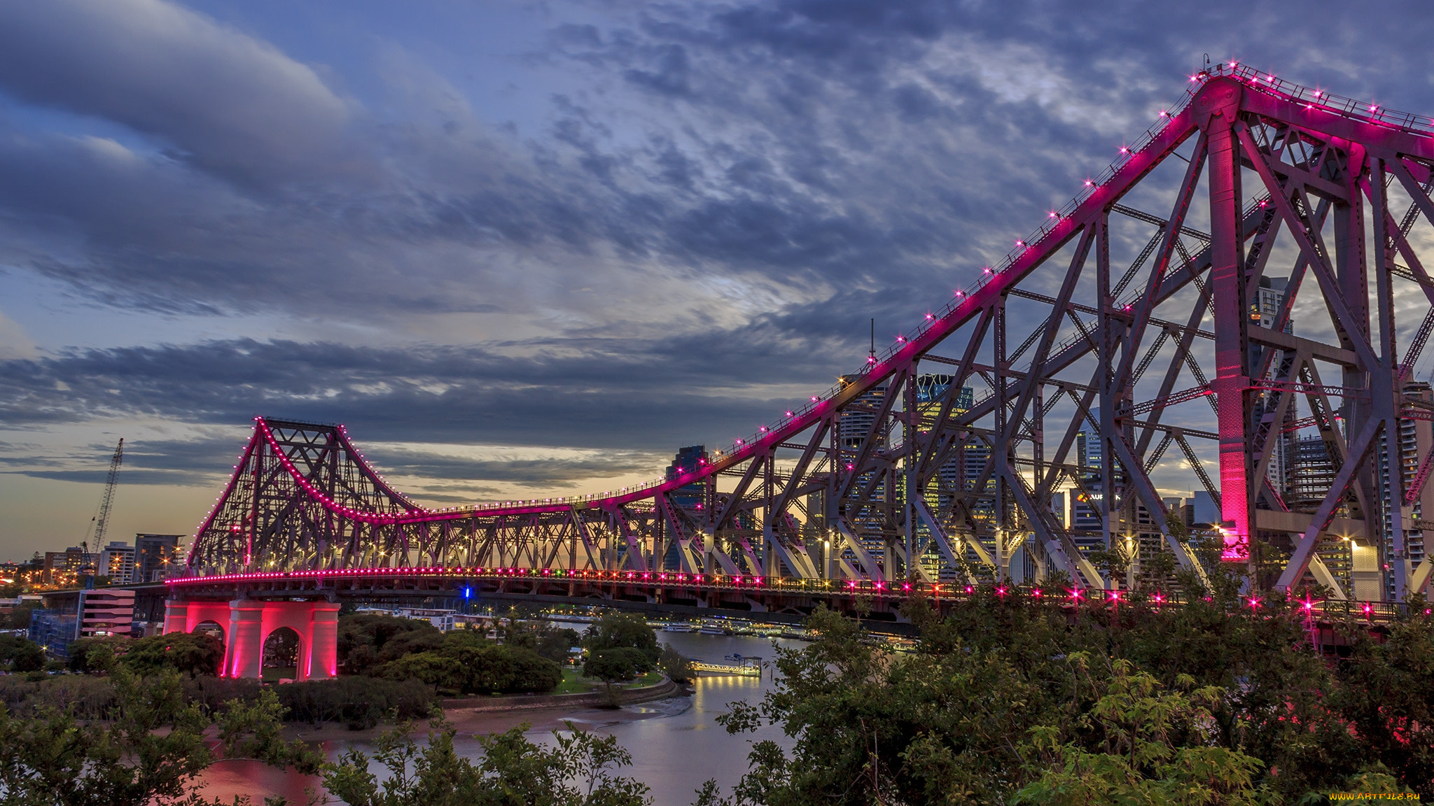 города, -, мосты, огни, мост, река