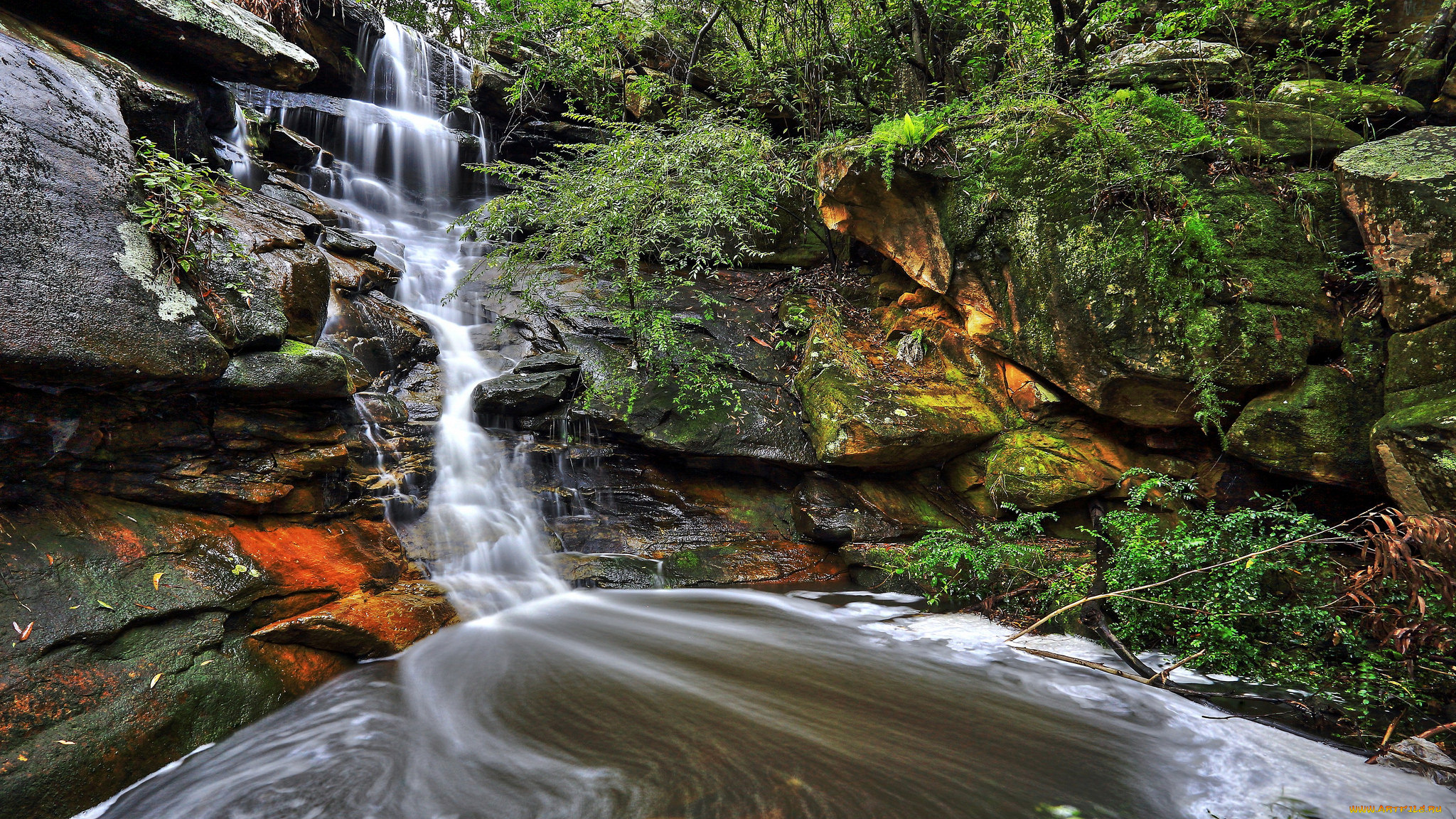 природа, водопады, водопад, река, лес