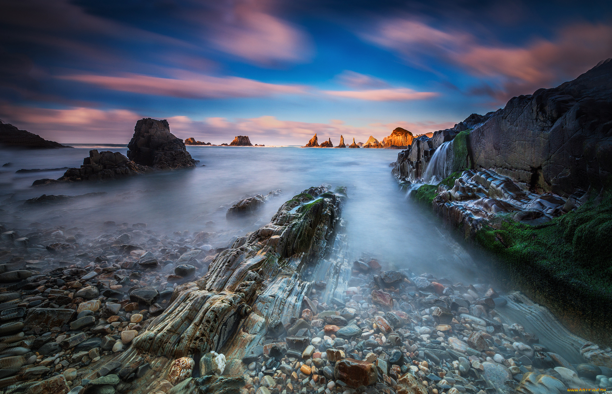 природа, побережье, выдержка, море, камни, княжество, астурия, испания, скалы, бискайский, залив