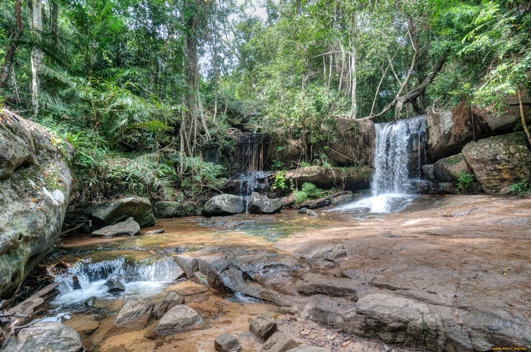 природа, водопады, водопад, река, лес