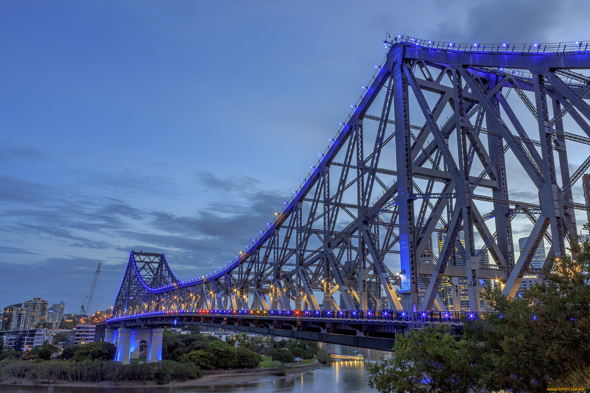 города, -, мосты, огни, мост, река