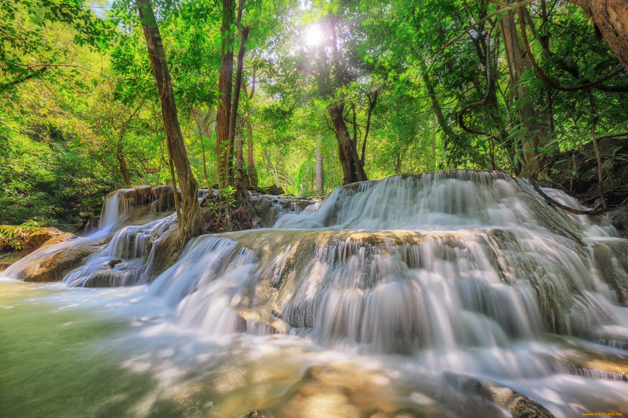 природа, водопады, лес, водопад, река