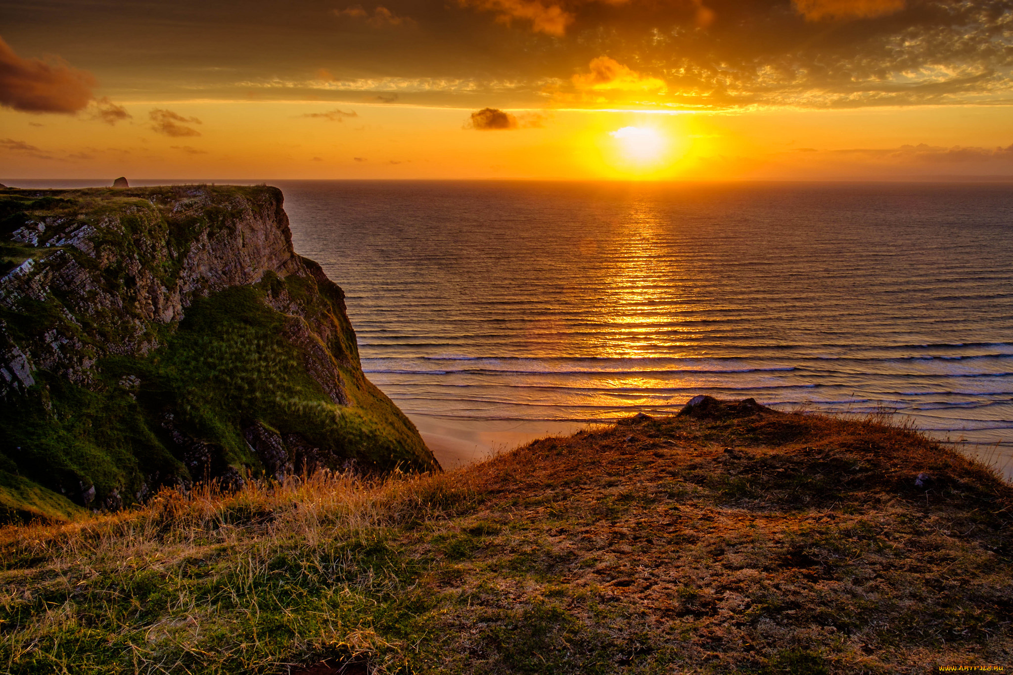 природа, восходы, закаты, заря, горизонт, тучи, океан