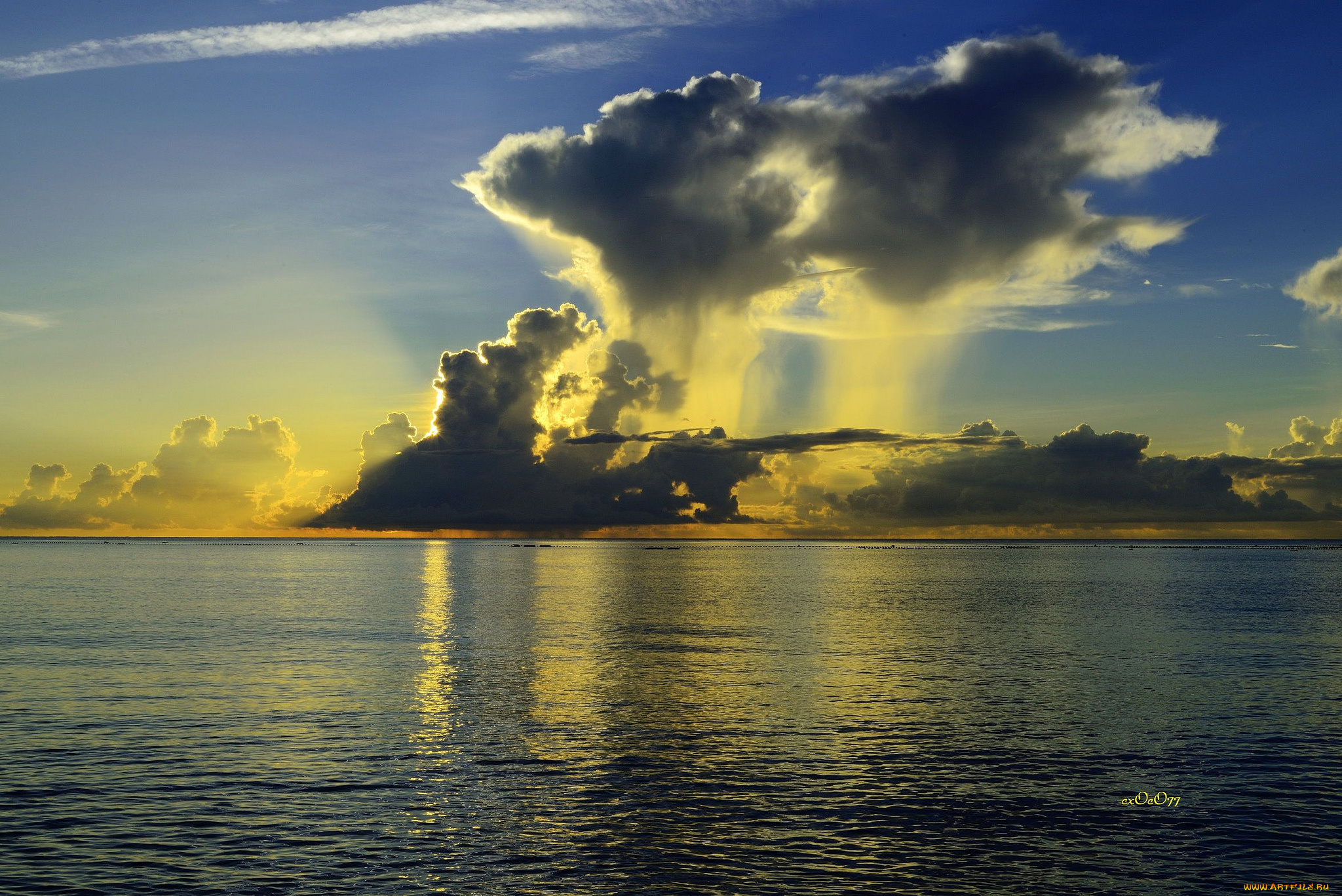 природа, моря, океаны, море, закат, облака, горизонт