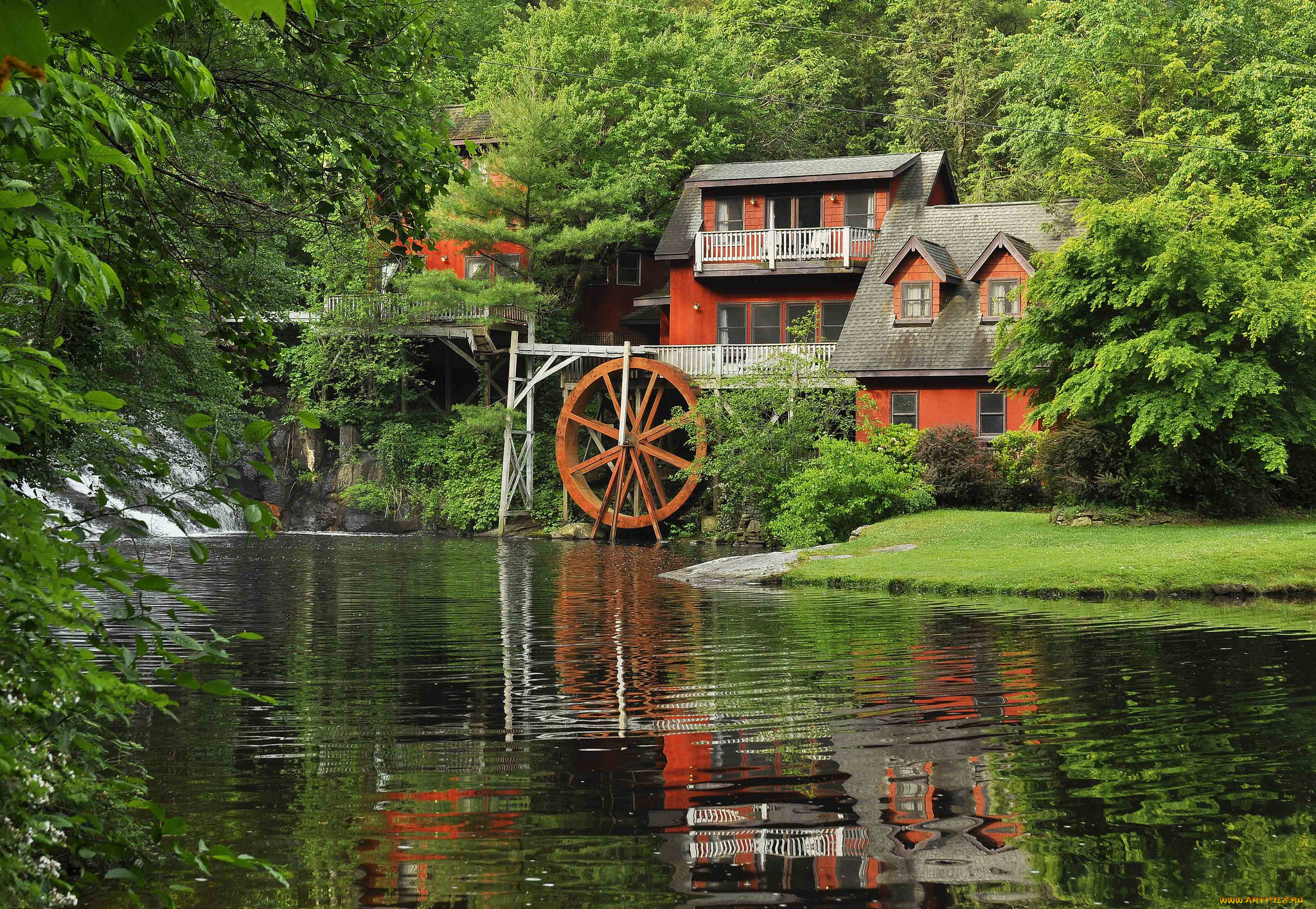 разное, мельницы, лес, река, мельня