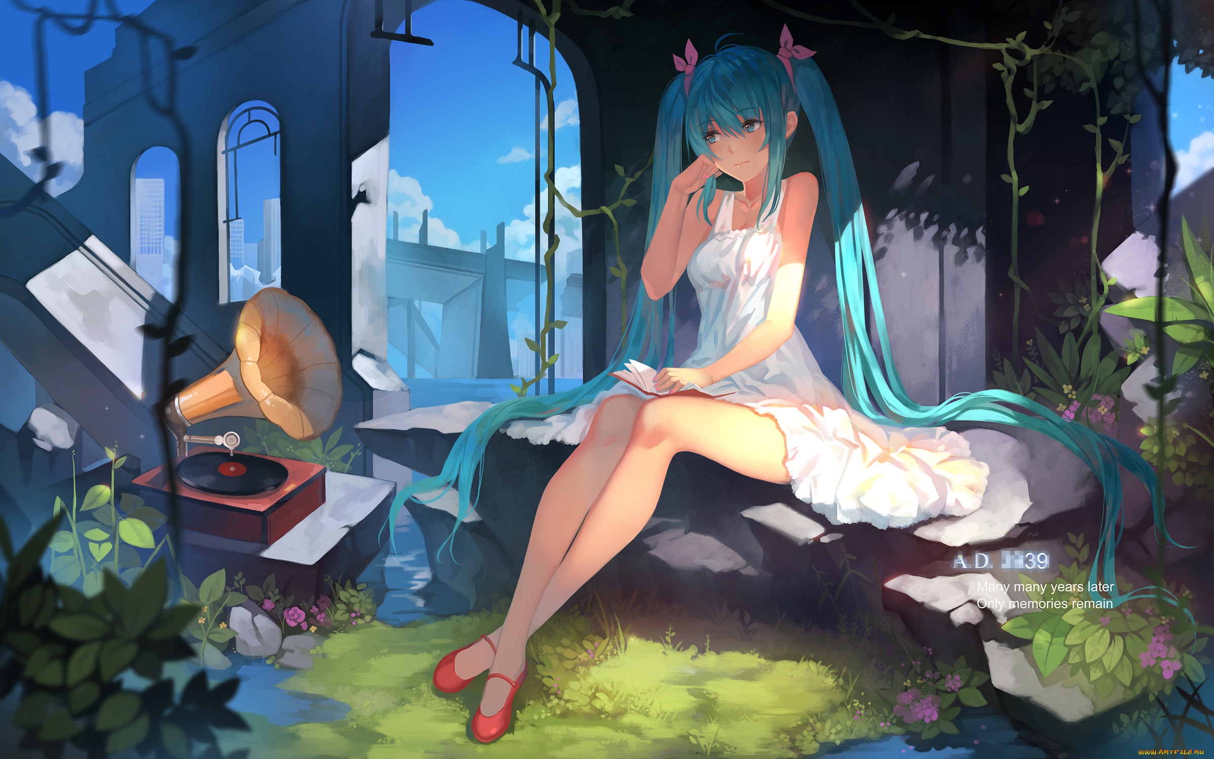 аниме, vocaloid, арт, yykuaixian, девушка, граммофон, hatsune, miku
