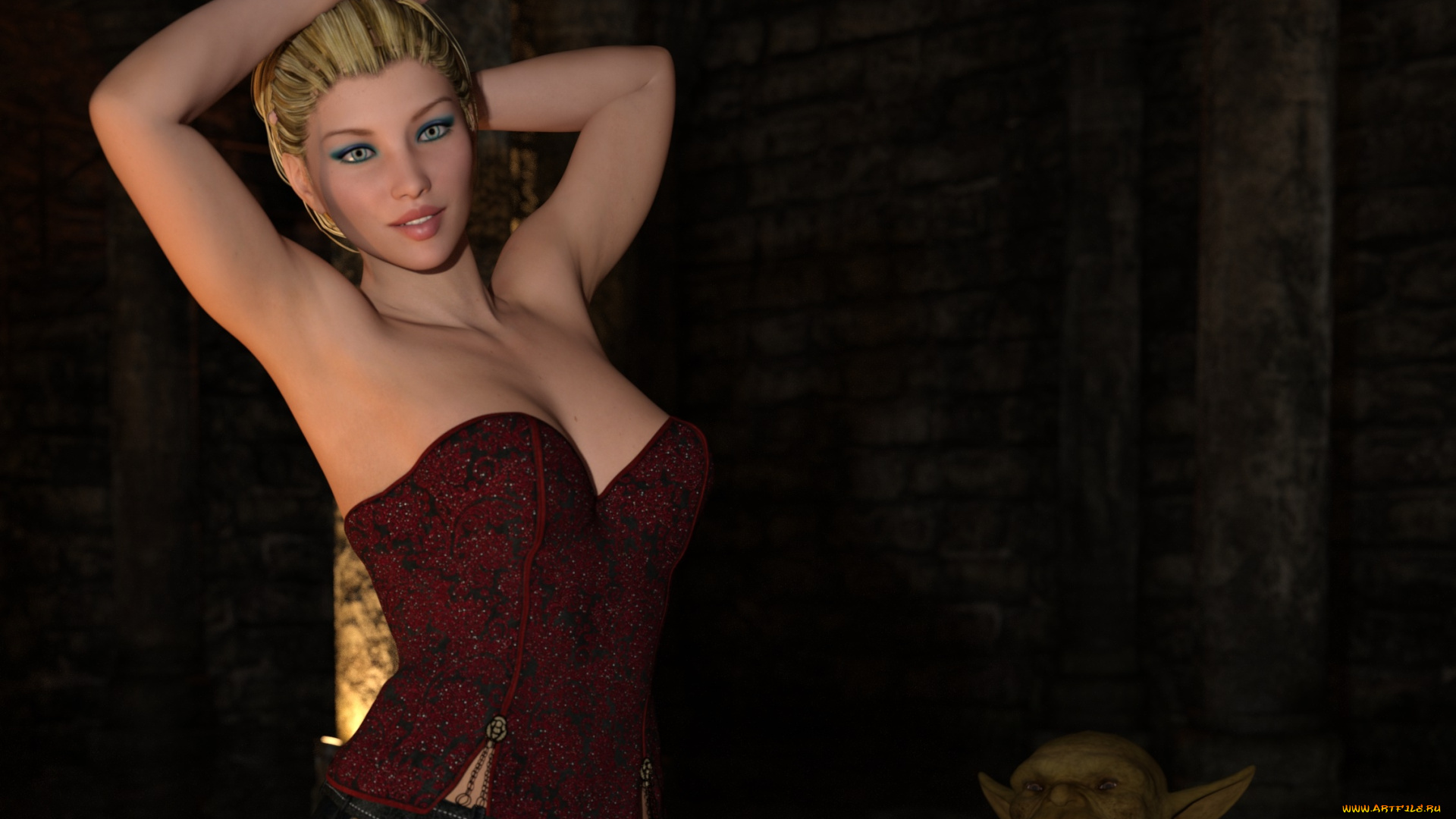 3д, графика, фантазия, , fantasy, девушка, взгляд, фон, троль