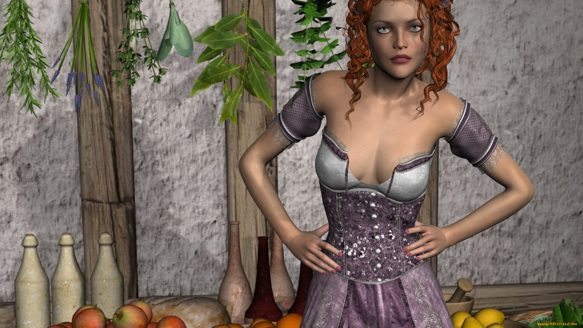 3д, графика, люди, , people, фон, фрукты, девушка, взгляд