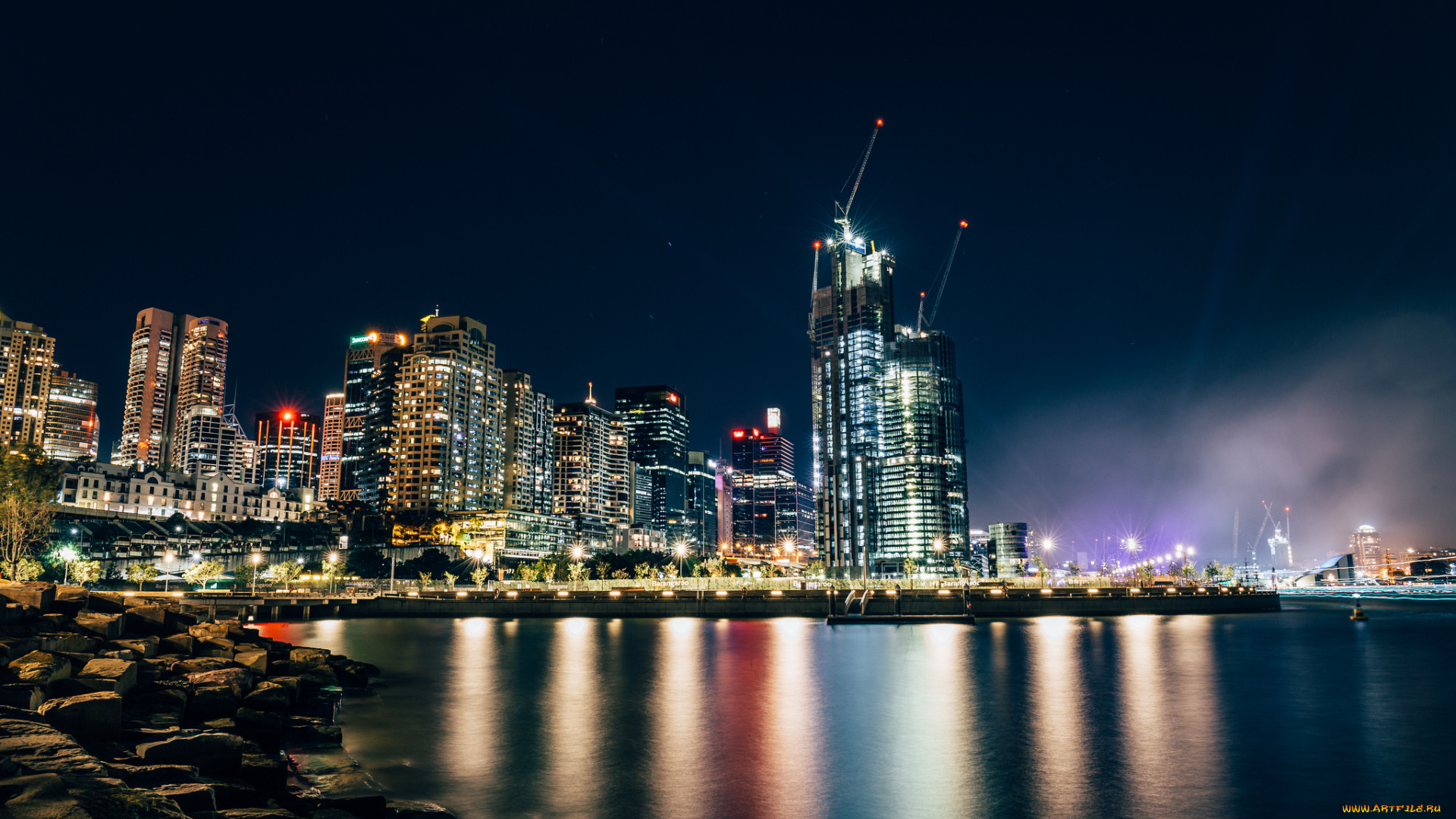 barangaroo, города, -, огни, ночного, города, панорама, ночь, огни