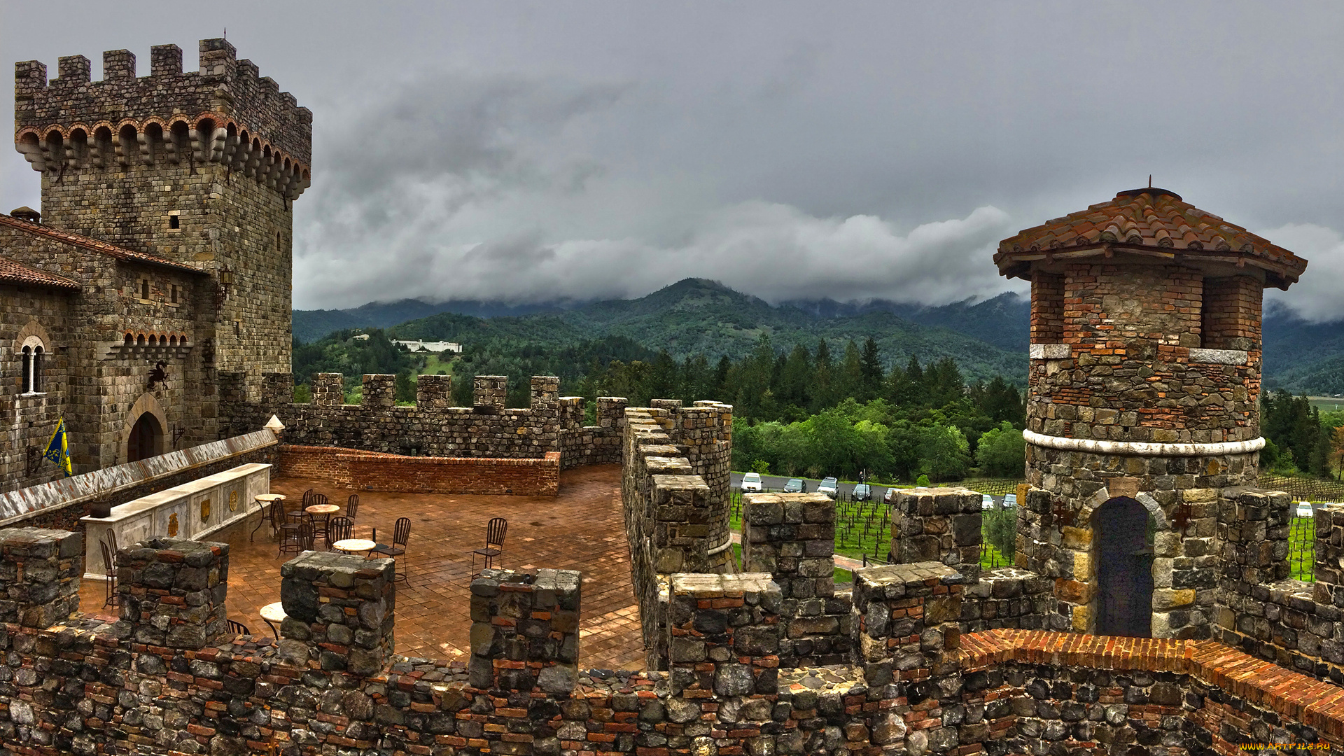 города, -, дворцы, , замки, , крепости, башня, стена, замок, тучи, небо