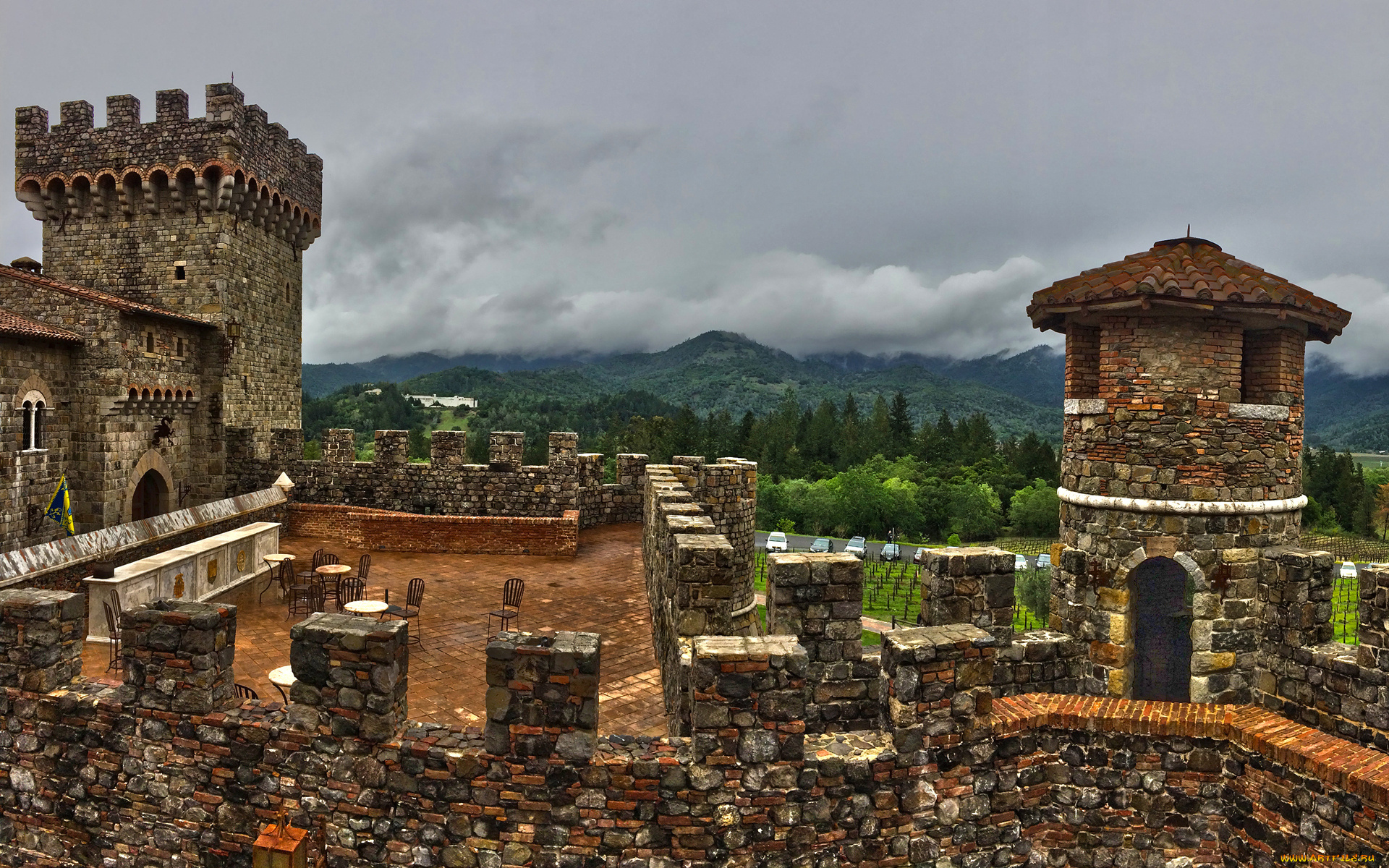 города, -, дворцы, , замки, , крепости, башня, стена, замок, тучи, небо