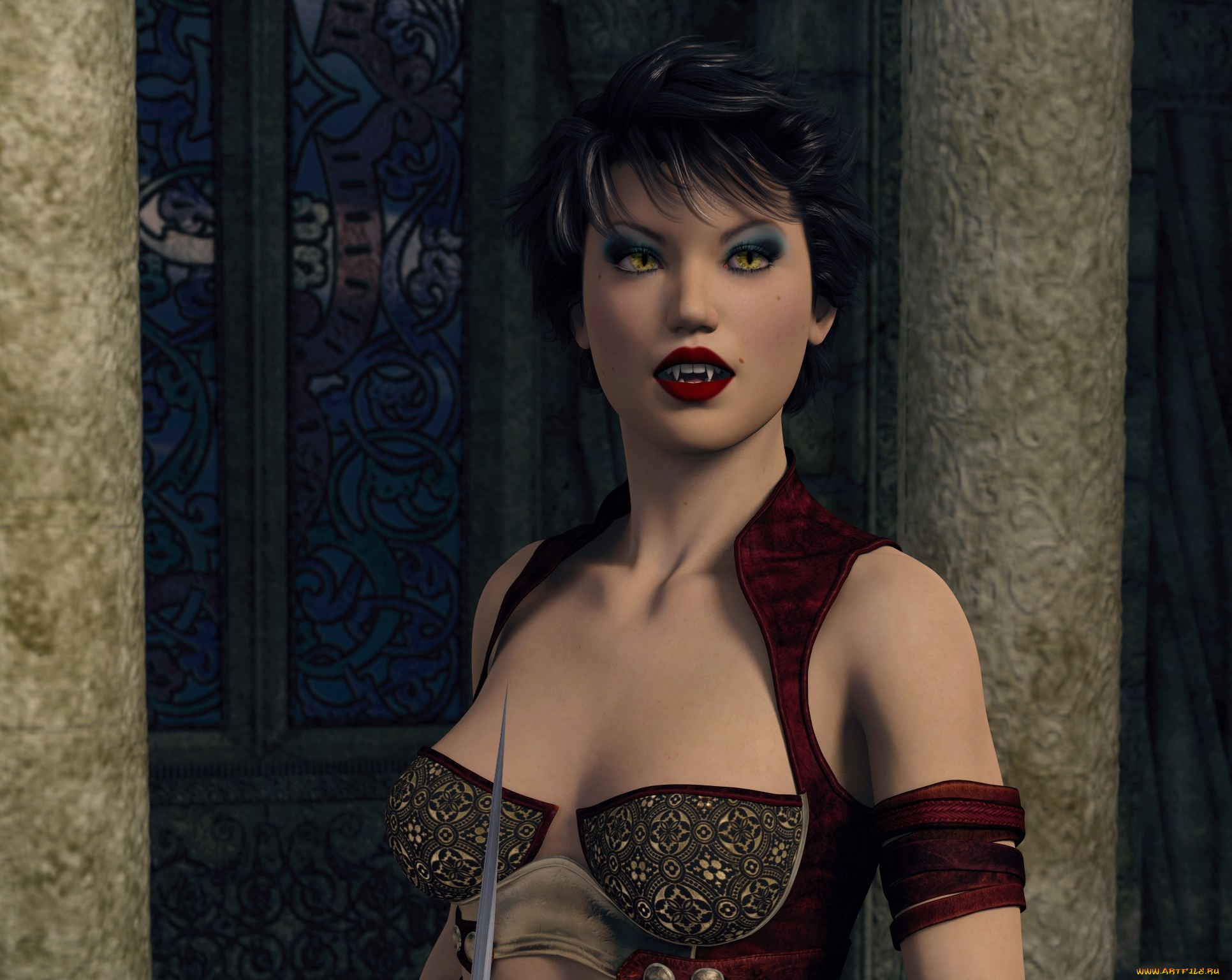 3д, графика, существа, , creatures, вампир, взгляд, фон, девушка