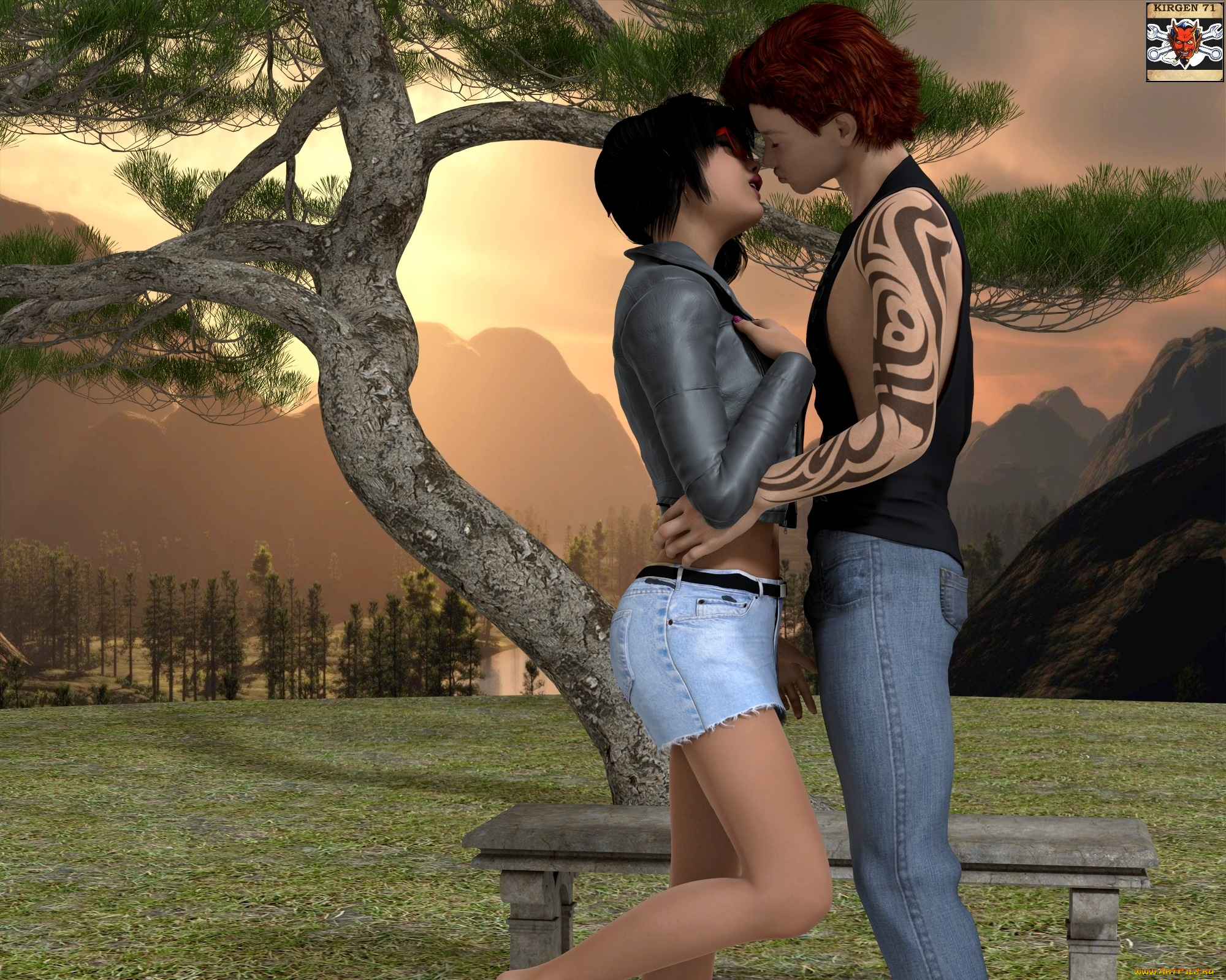 3д, графика, романтика, , romantics, фон, парень, взгляд, девушка