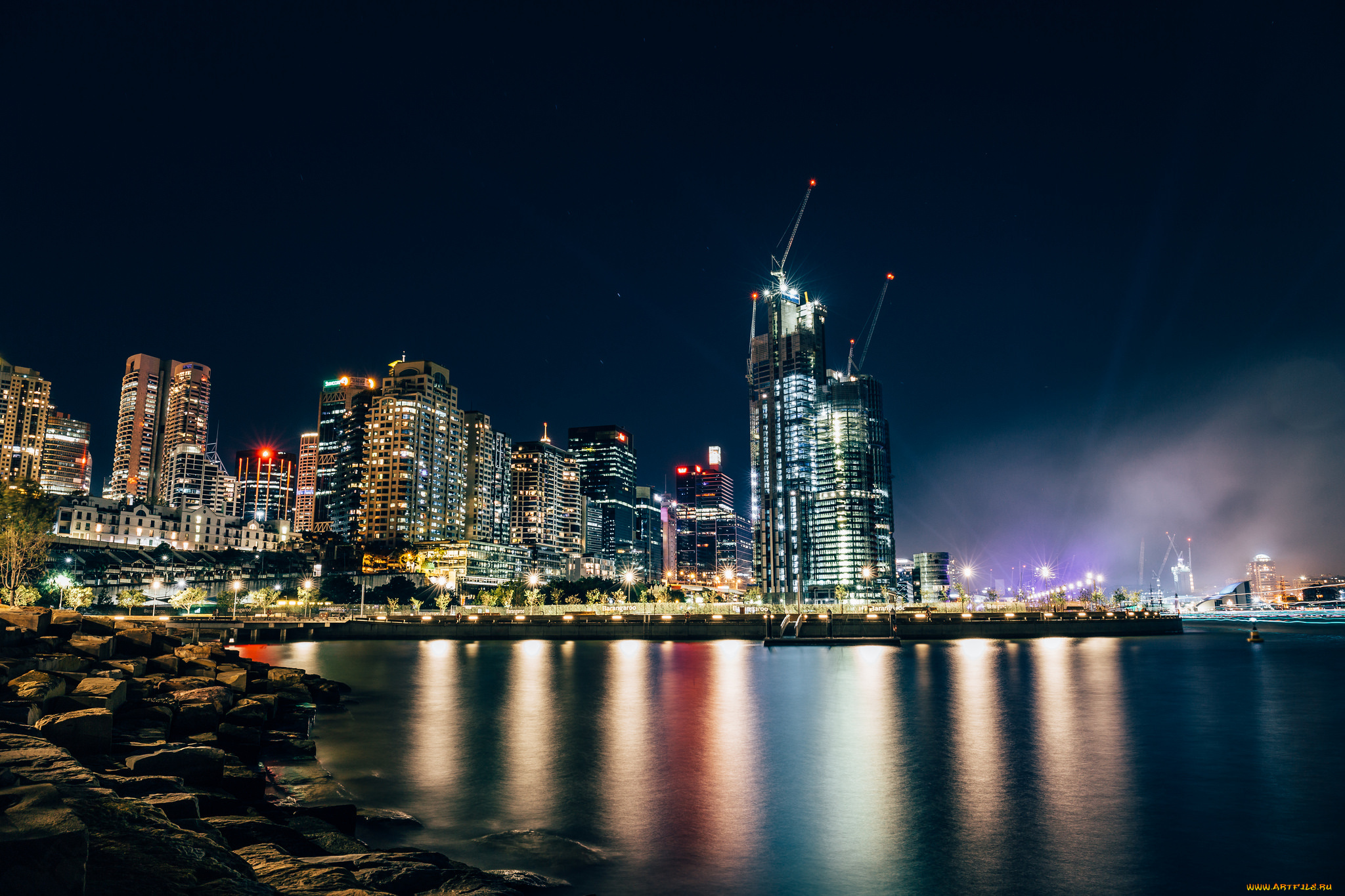 barangaroo, города, -, огни, ночного, города, панорама, ночь, огни